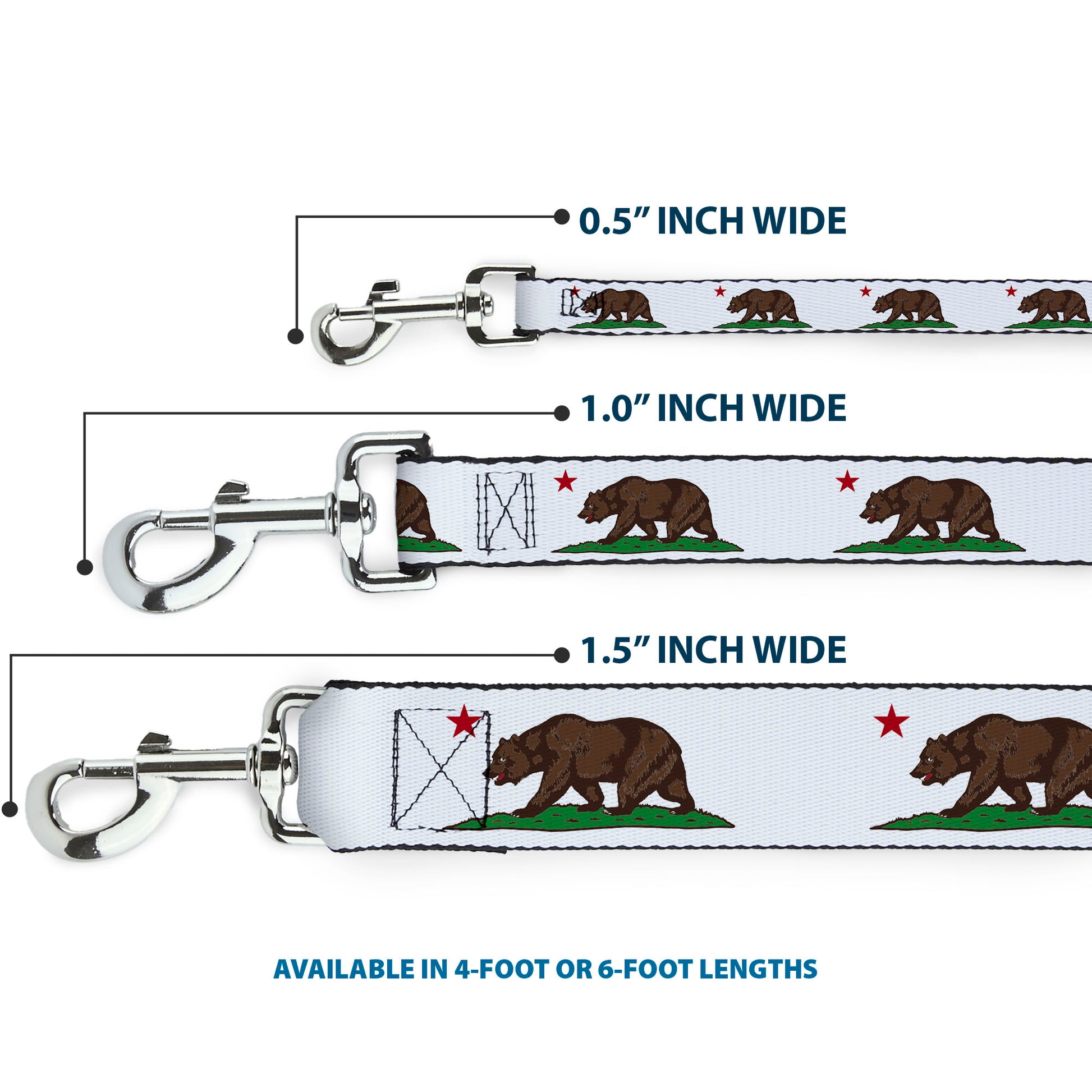 Dog Leash - Cali Bear White Dog Leashes Buckle-Down