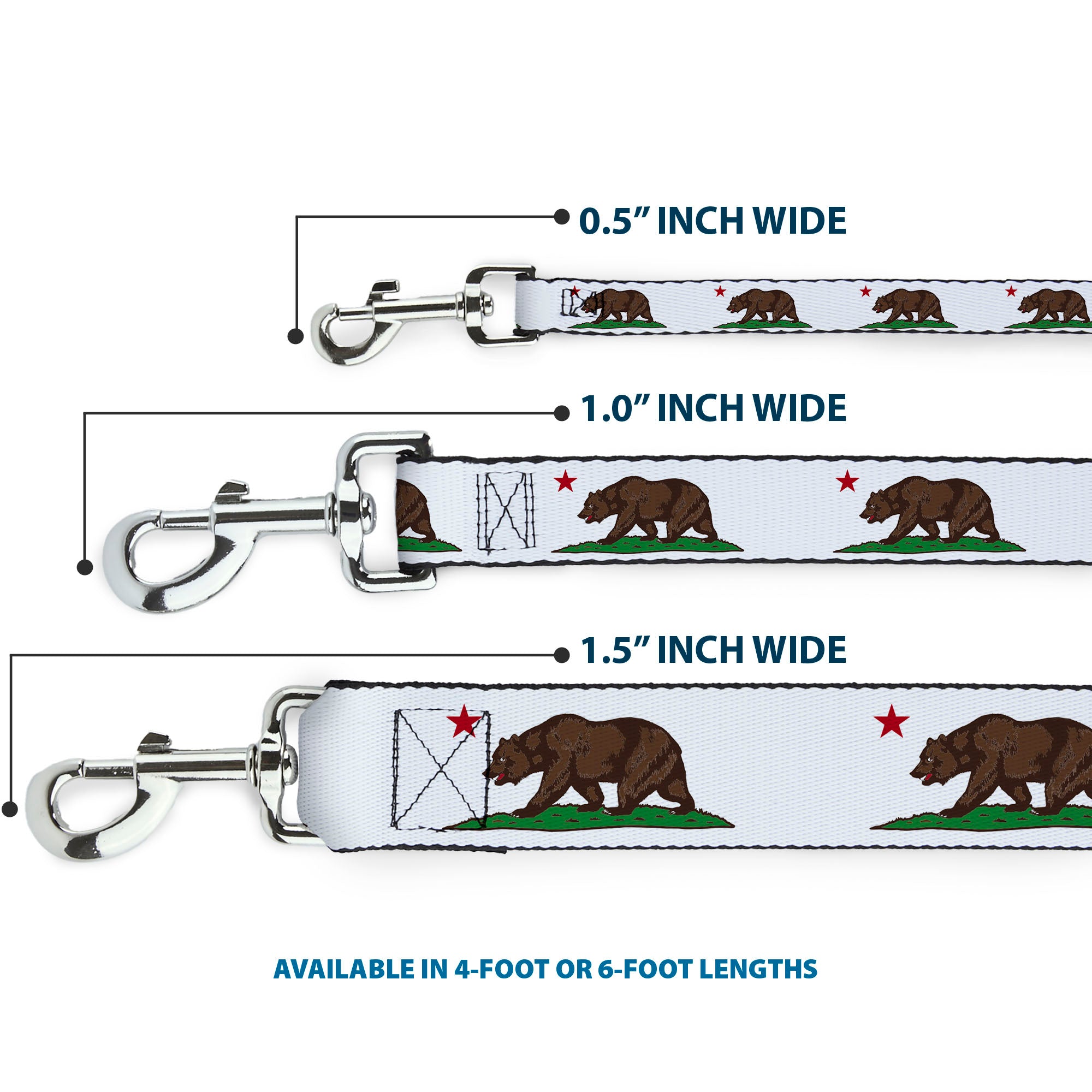 Dog Leash - Cali Bear White Dog Leashes Buckle-Down