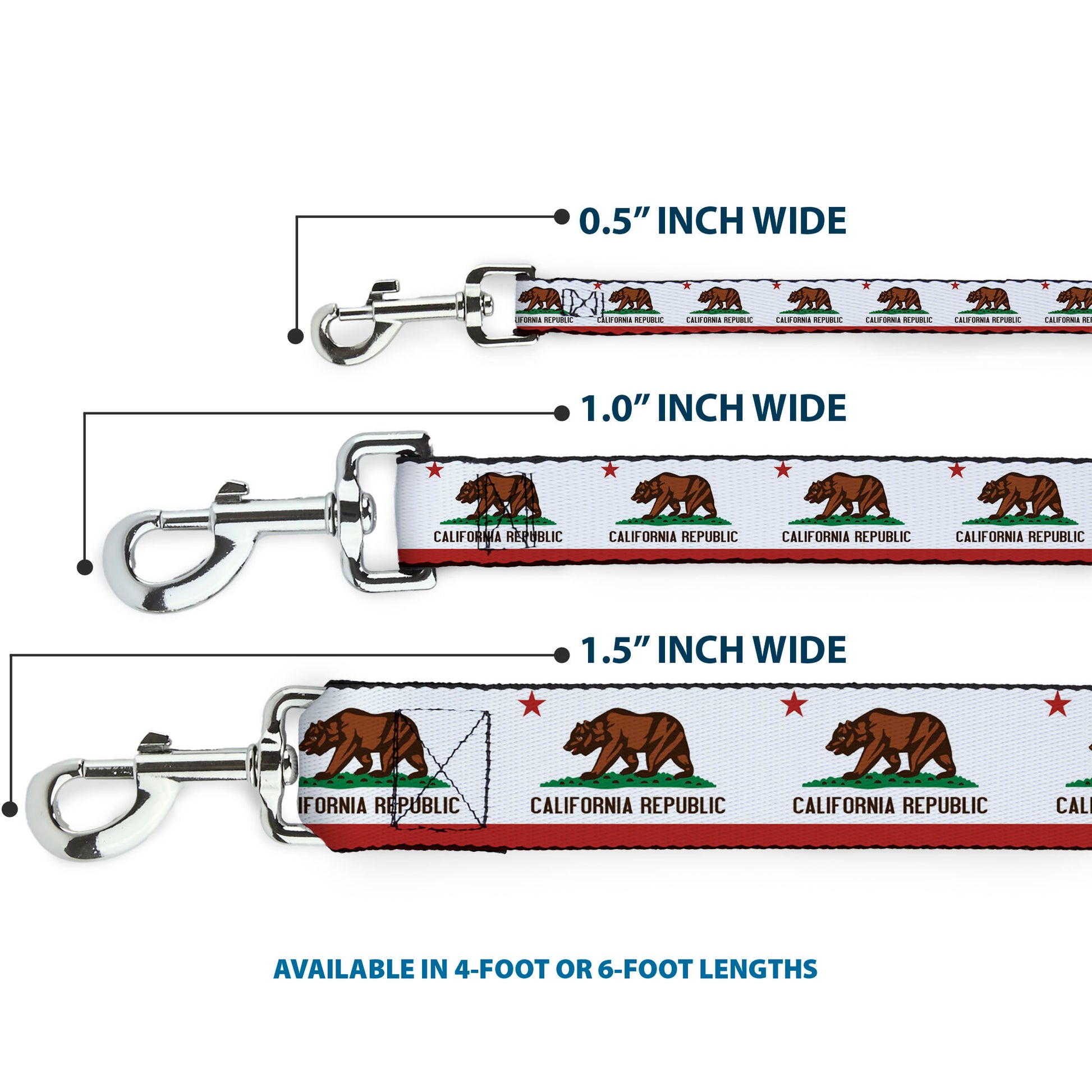 Dog Leash - California State Flag White Dog Leashes Buckle-Down