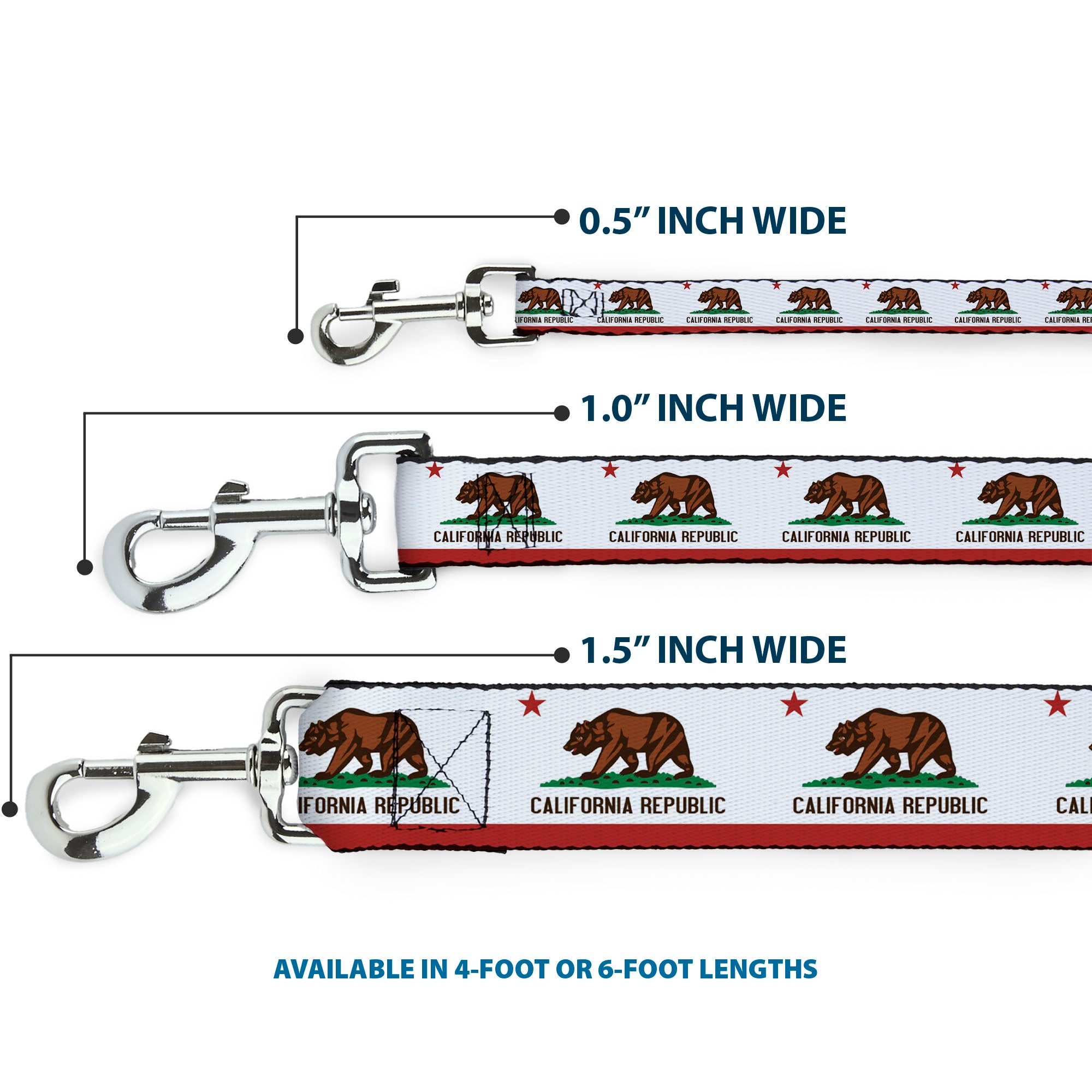 Dog Leash - California State Flag White Dog Leashes Buckle-Down