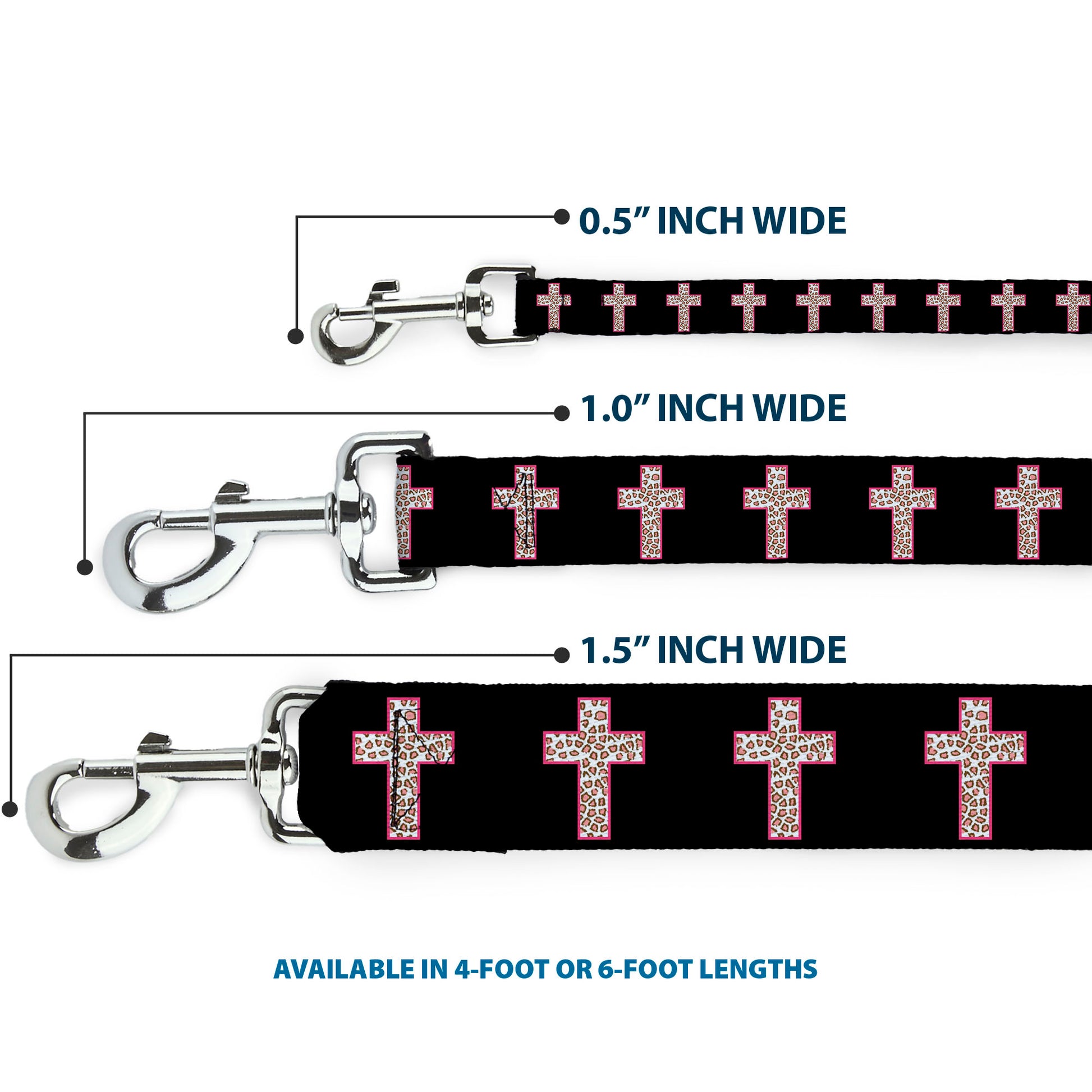 Dog Leash - Cross Repeat Black/Leopard Brown/Pink Outline Dog Leashes Buckle-Down