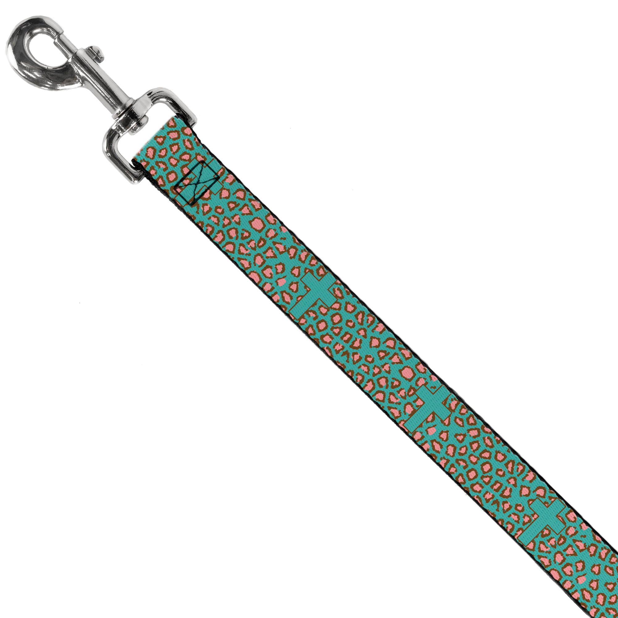 Dog Leash - Cross Repeat Leopard Turquoise/Pink Dog Leashes Buckle-Down