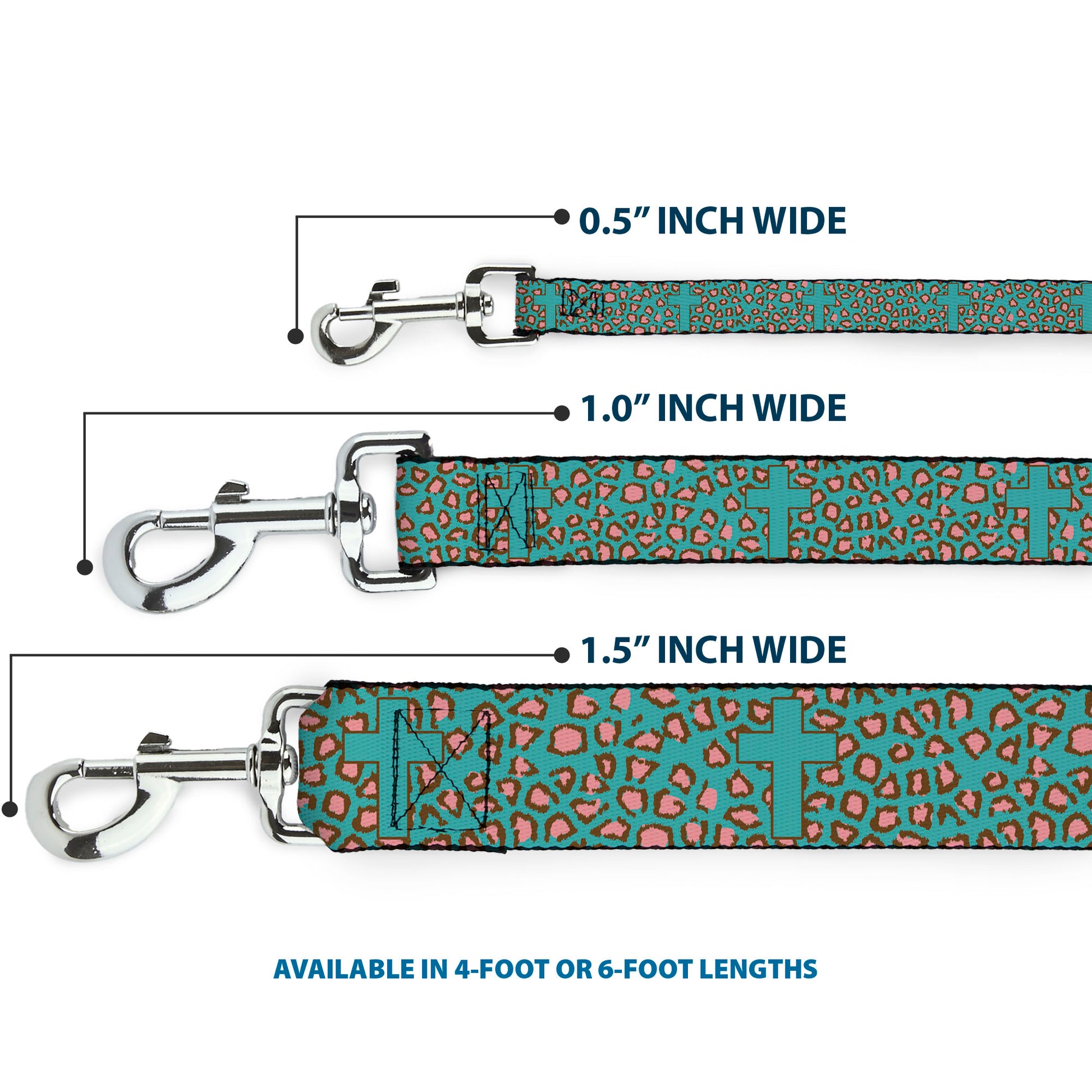 Dog Leash - Cross Repeat Leopard Turquoise/Pink Dog Leashes Buckle-Down