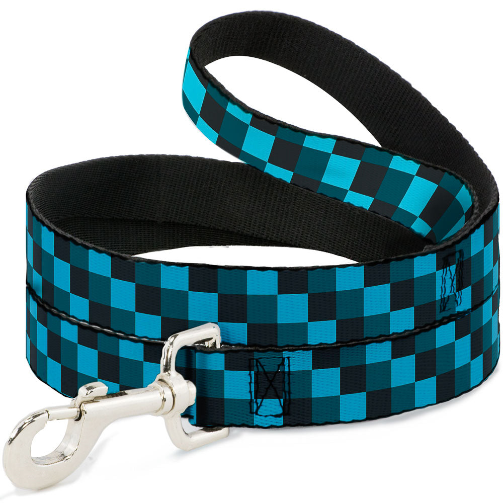 Dog Leash - Checker Trio Baby Blue/Black/Turquoise Dog Leashes Buckle-Down