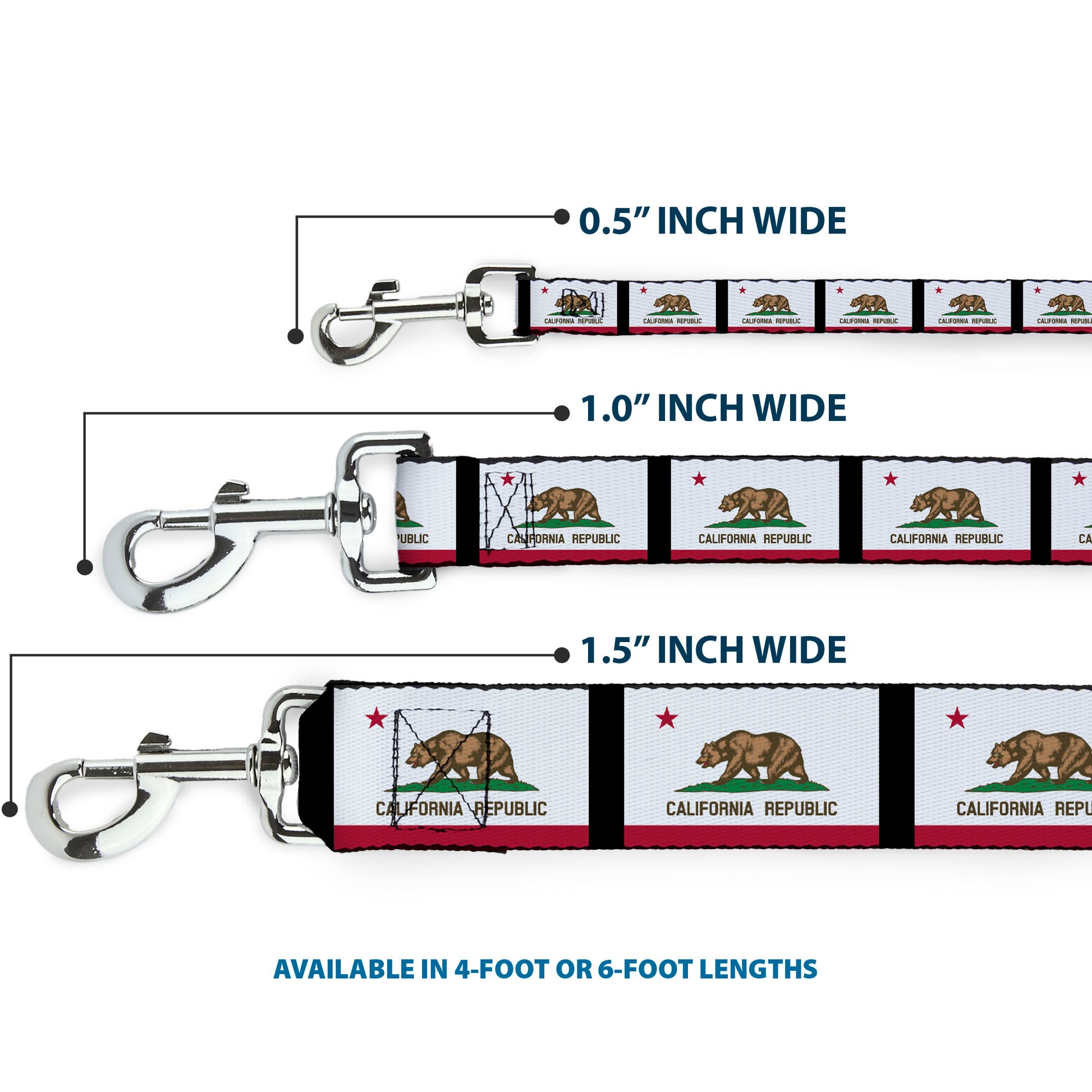Dog Leash - California Flag Repeat/Black Dog Leashes Buckle-Down