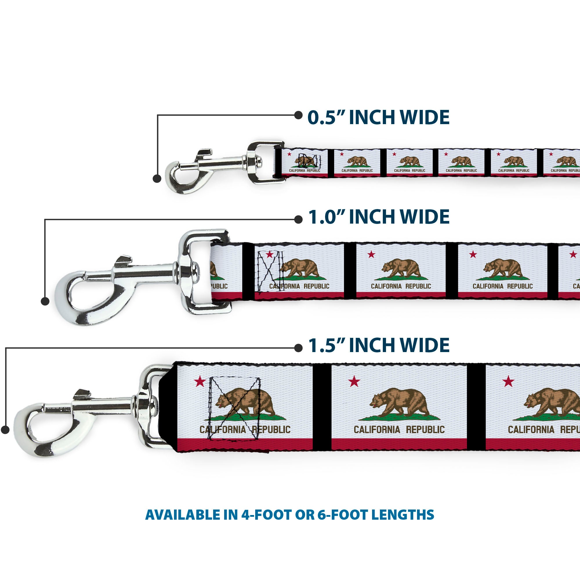 Dog Leash - California Flag Repeat/Black Dog Leashes Buckle-Down