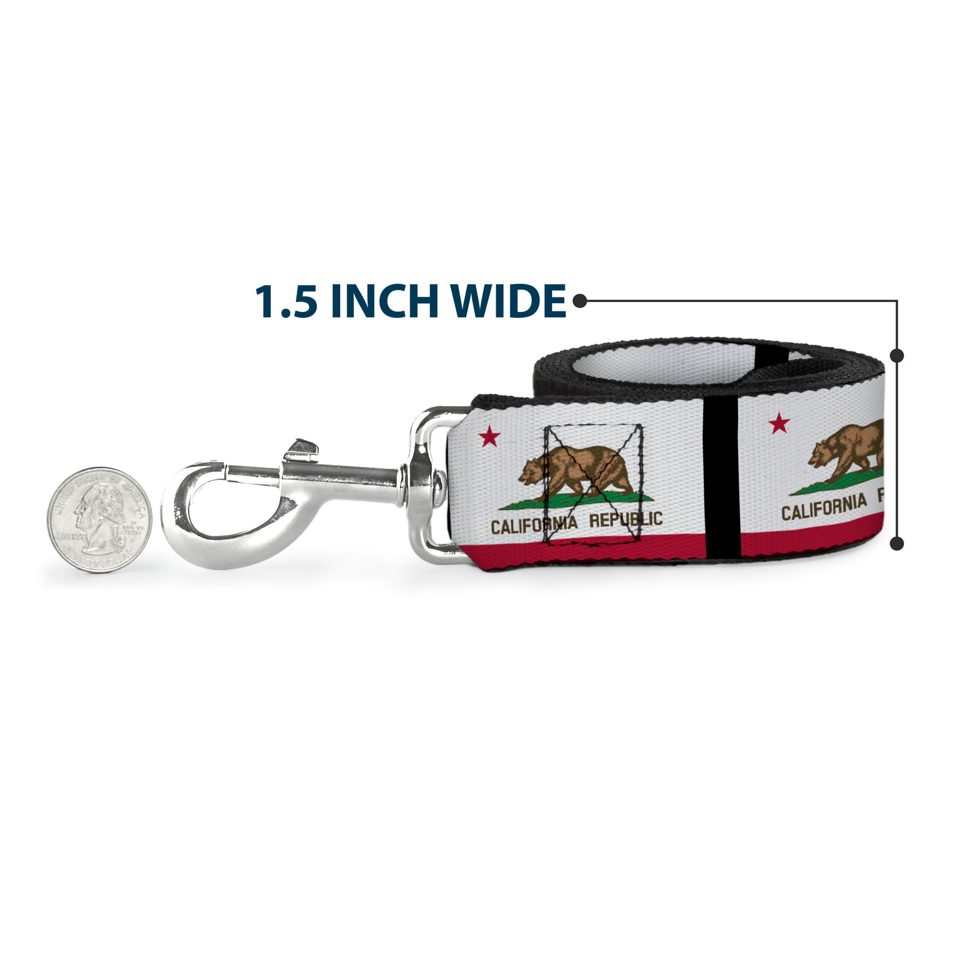 Dog Leash - California Flag Repeat/Black Dog Leashes Buckle-Down