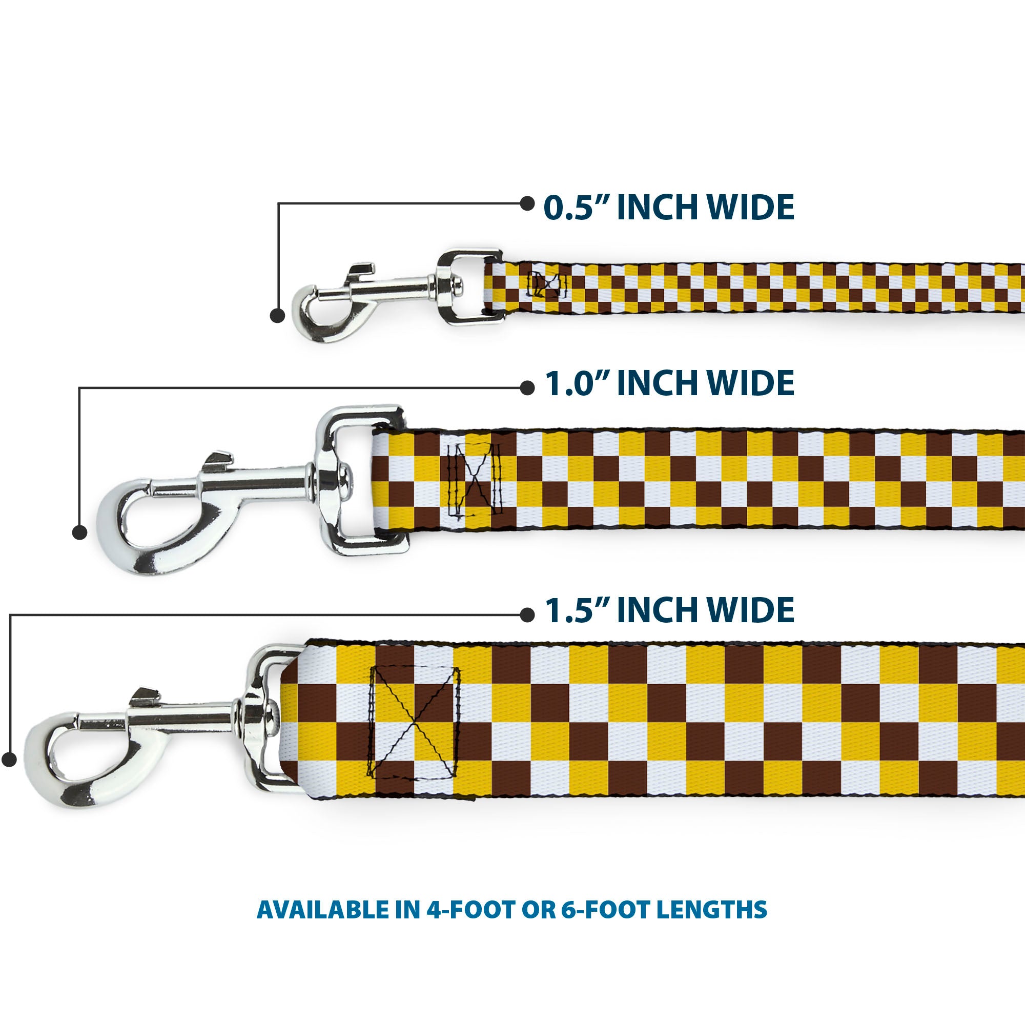 Dog Leash - Checker White/Gold/Brown Dog Leashes Buckle-Down