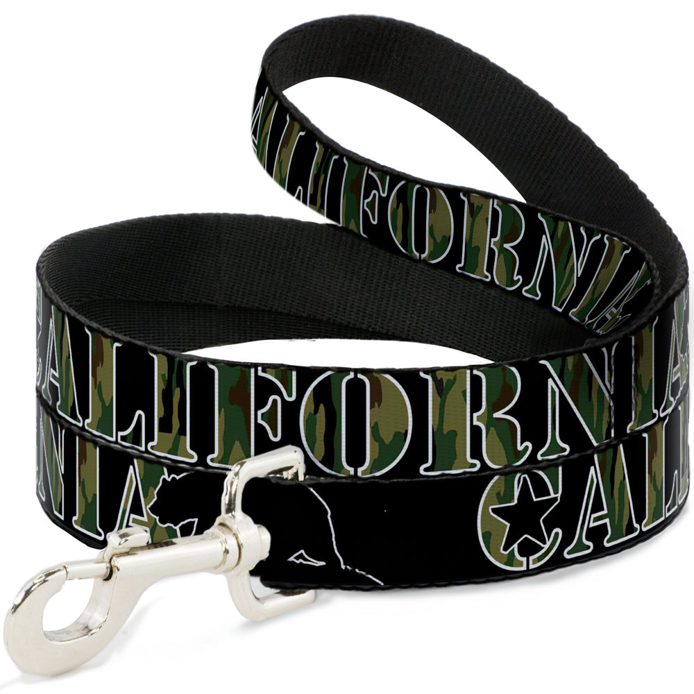 Dog Leash - CALIFORNIA/Bear Silhouette Black/Camo Olive Dog Leashes Buckle-Down
