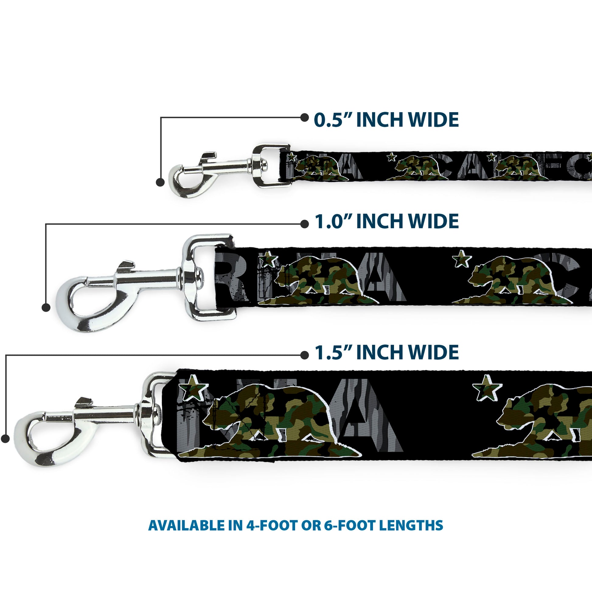 Dog Leash - CALIFORNIA/Flag Bear Black/Camo Gray/Camo Olive Dog Leashes Buckle-Down