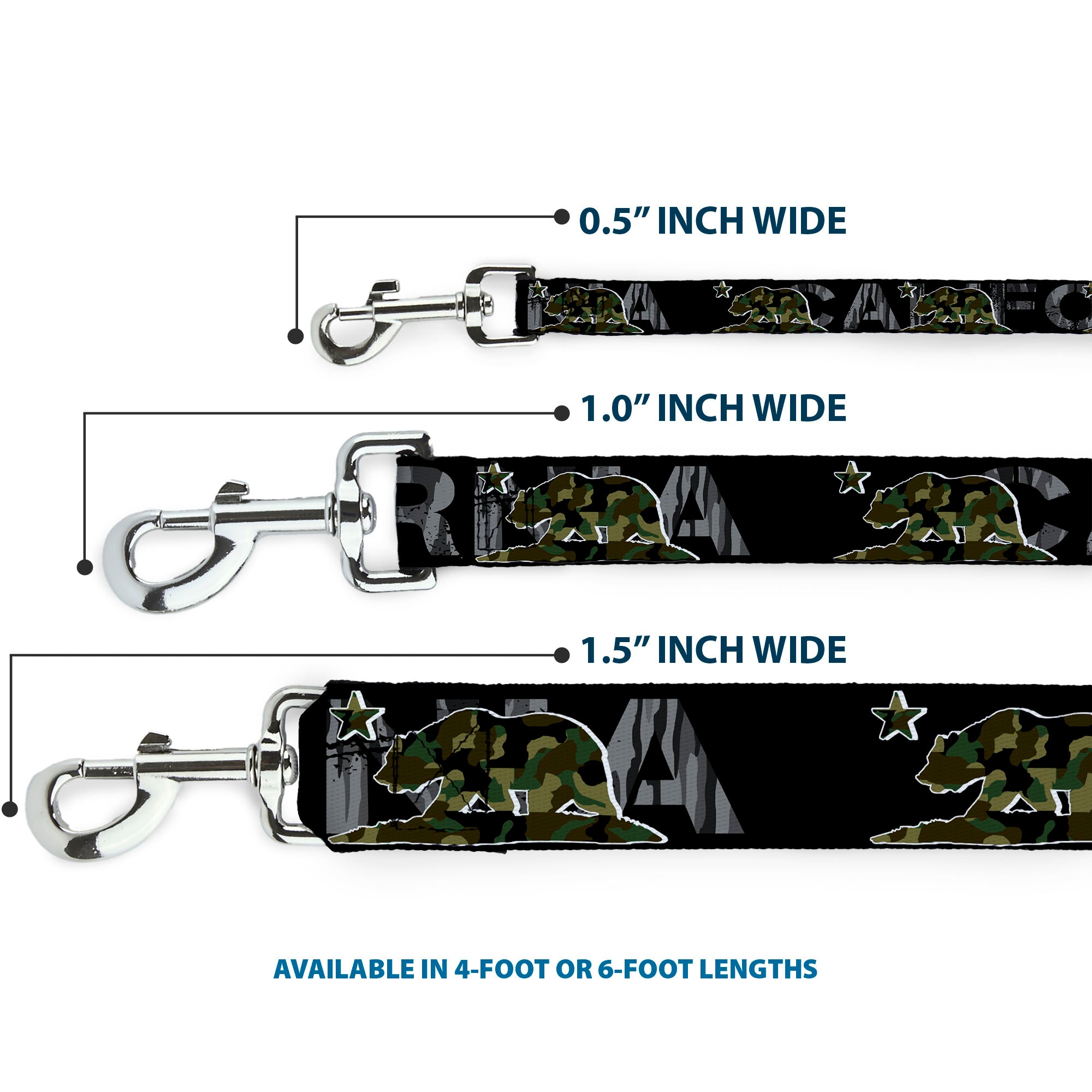 Dog Leash - CALIFORNIA/Flag Bear Black/Camo Gray/Camo Olive Dog Leashes Buckle-Down