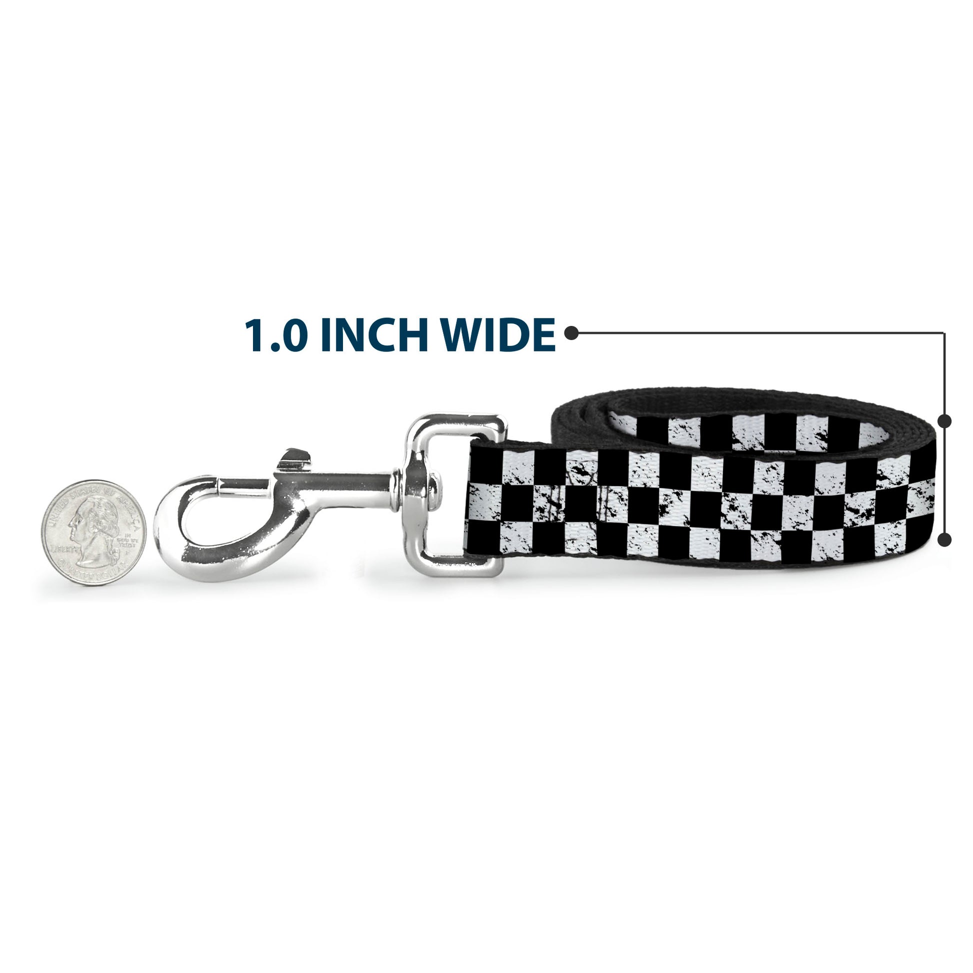 Dog Leash - Checker Weathered2 Black/White Dog Leashes Buckle-Down