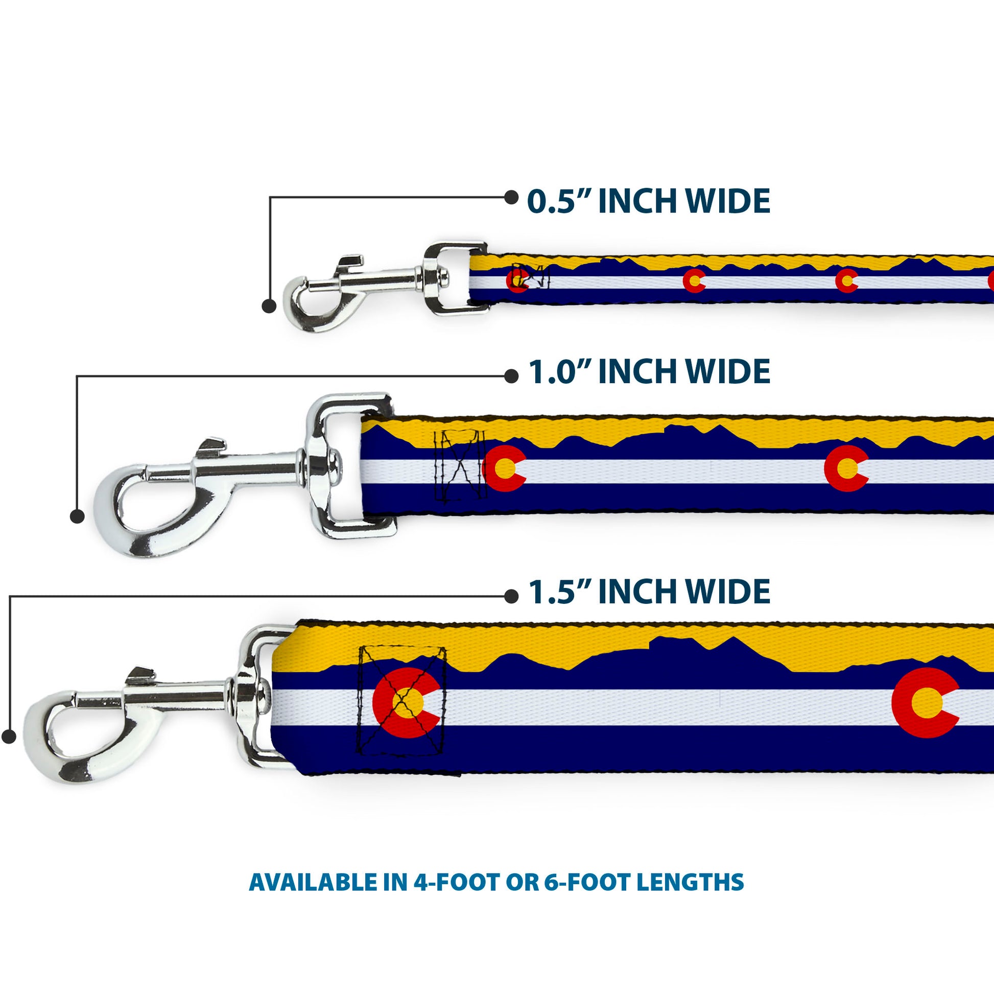 Dog Leash - Colorado Flag/Mountain Silhouette Yellow Dog Leashes Buckle-Down