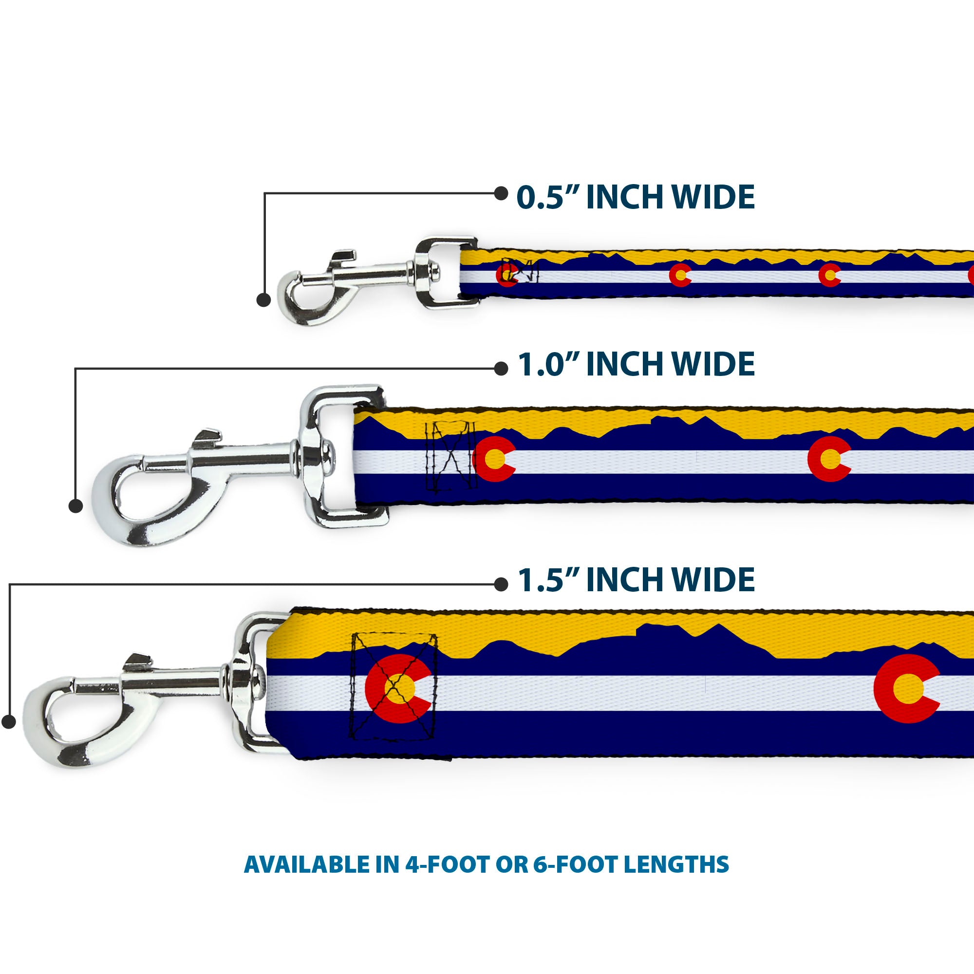 Dog Leash - Colorado Flag/Mountain Silhouette Yellow Dog Leashes Buckle-Down