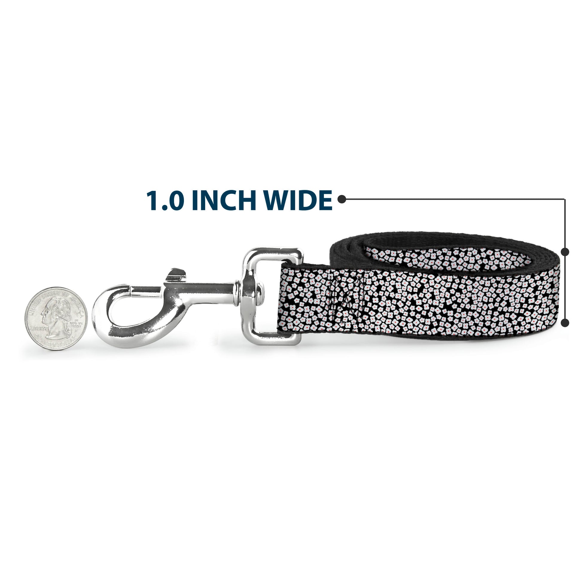 Dog Leash - Ditsy Floral Black/White/Red Dog Leashes Buckle-Down
