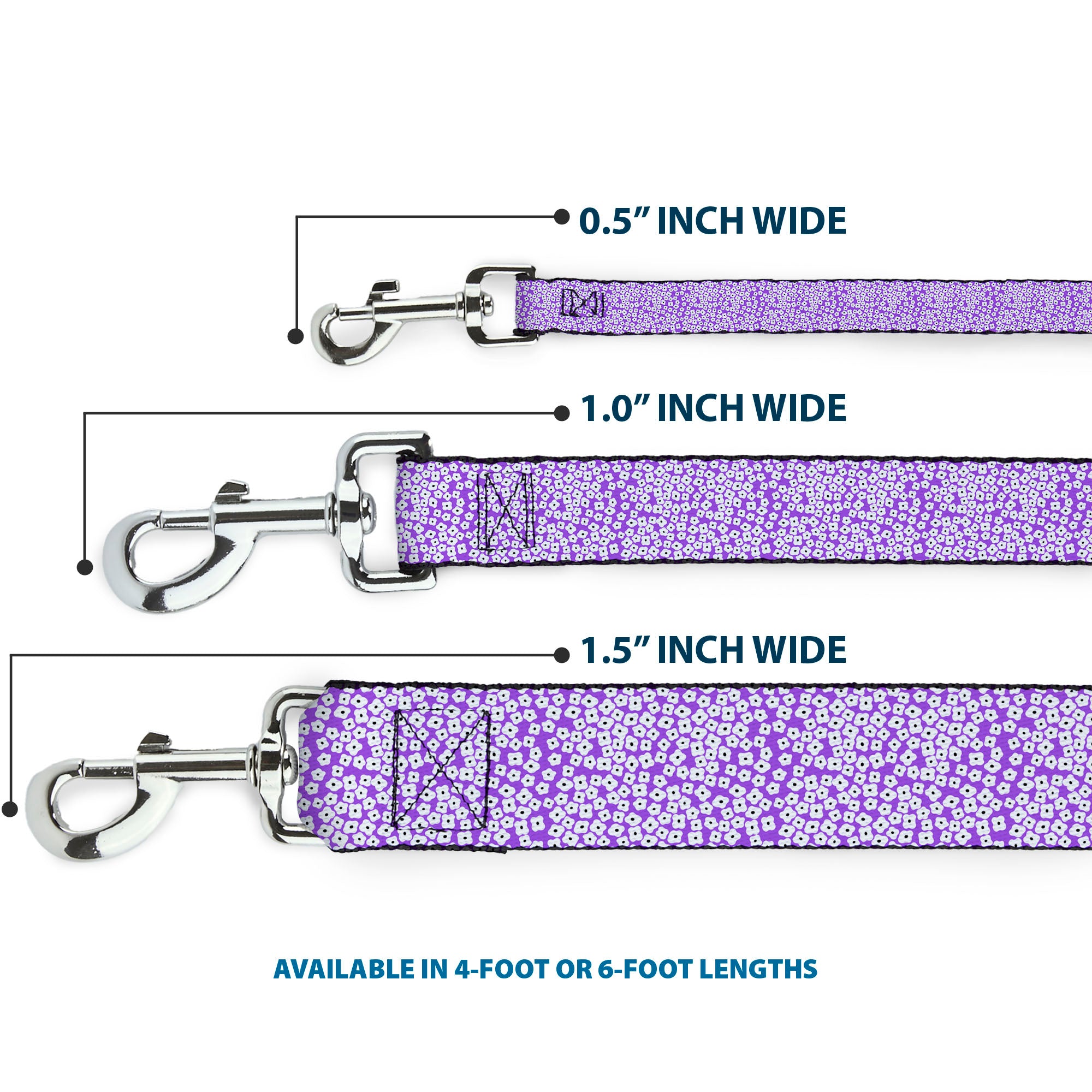 Dog Leash - Ditsy Floral Lavender/White/Black Dog Leashes Buckle-Down