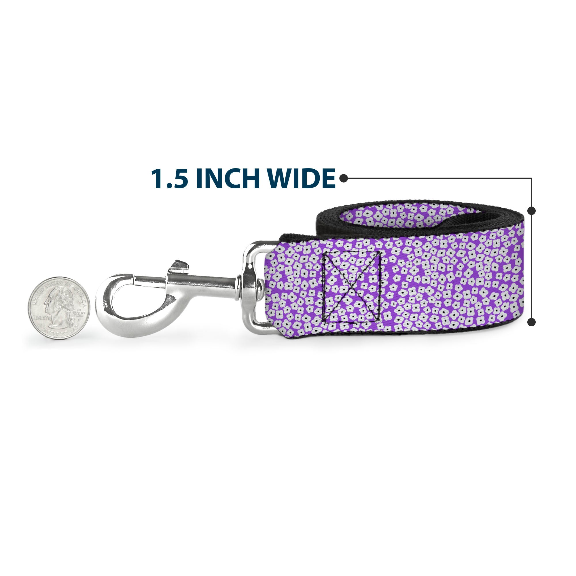 Dog Leash - Ditsy Floral Lavender/White/Black Dog Leashes Buckle-Down