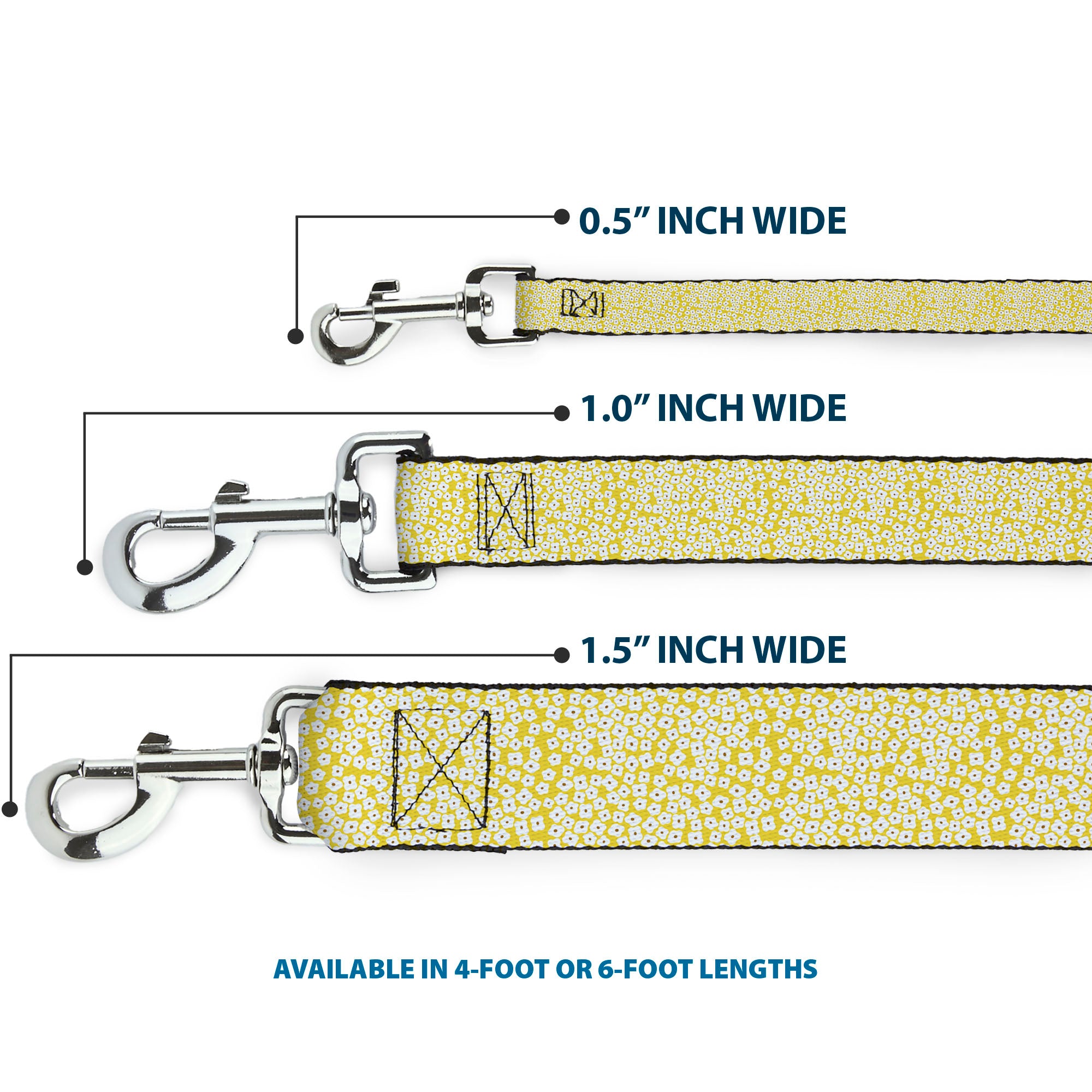 Dog Leash - Ditsy Floral Yellow/White/Brown Dog Leashes Buckle-Down