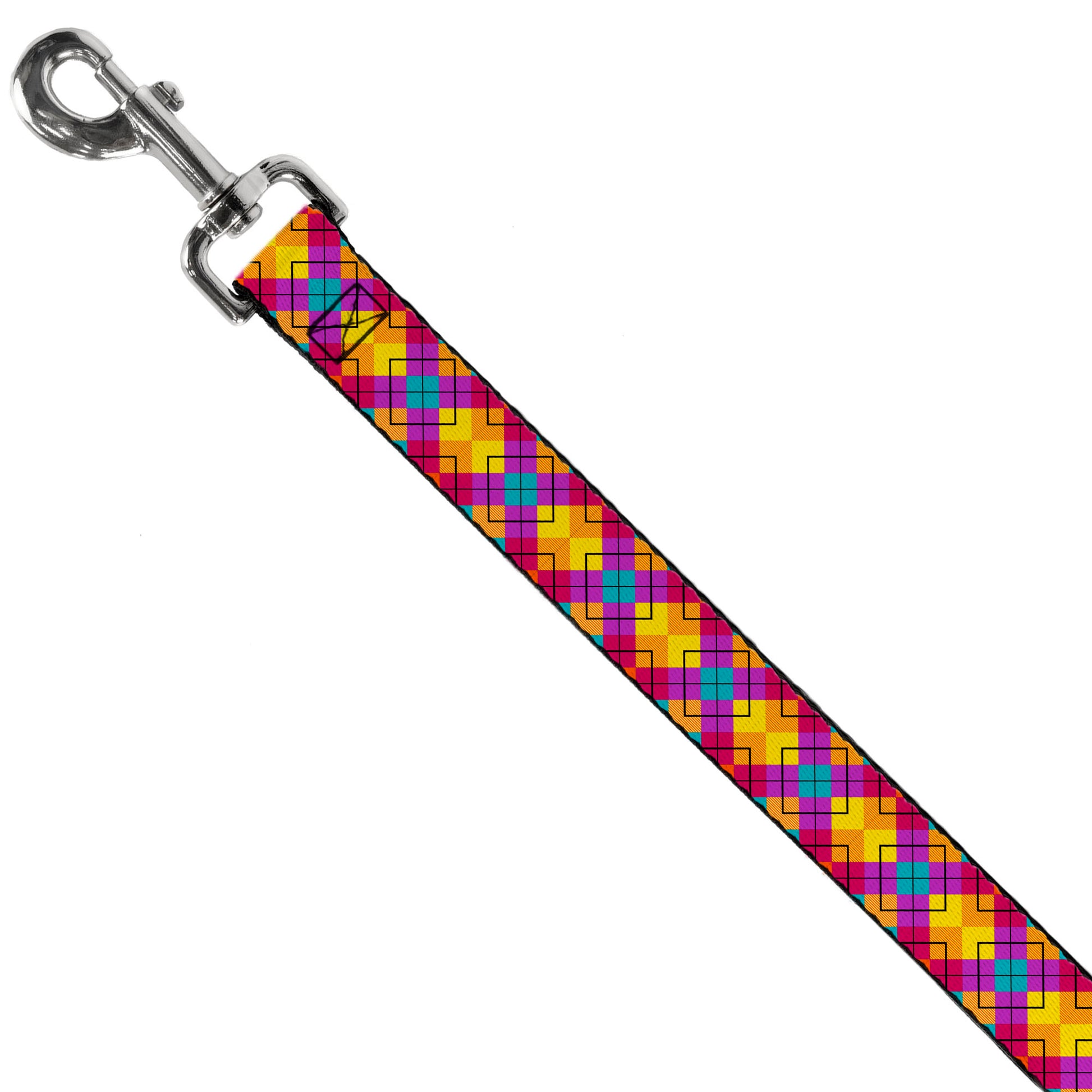 Dog Leash - Diamond Plaid Orange/Yellow/Blue/Purple/Fuchsia Dog Leashes Buckle-Down
