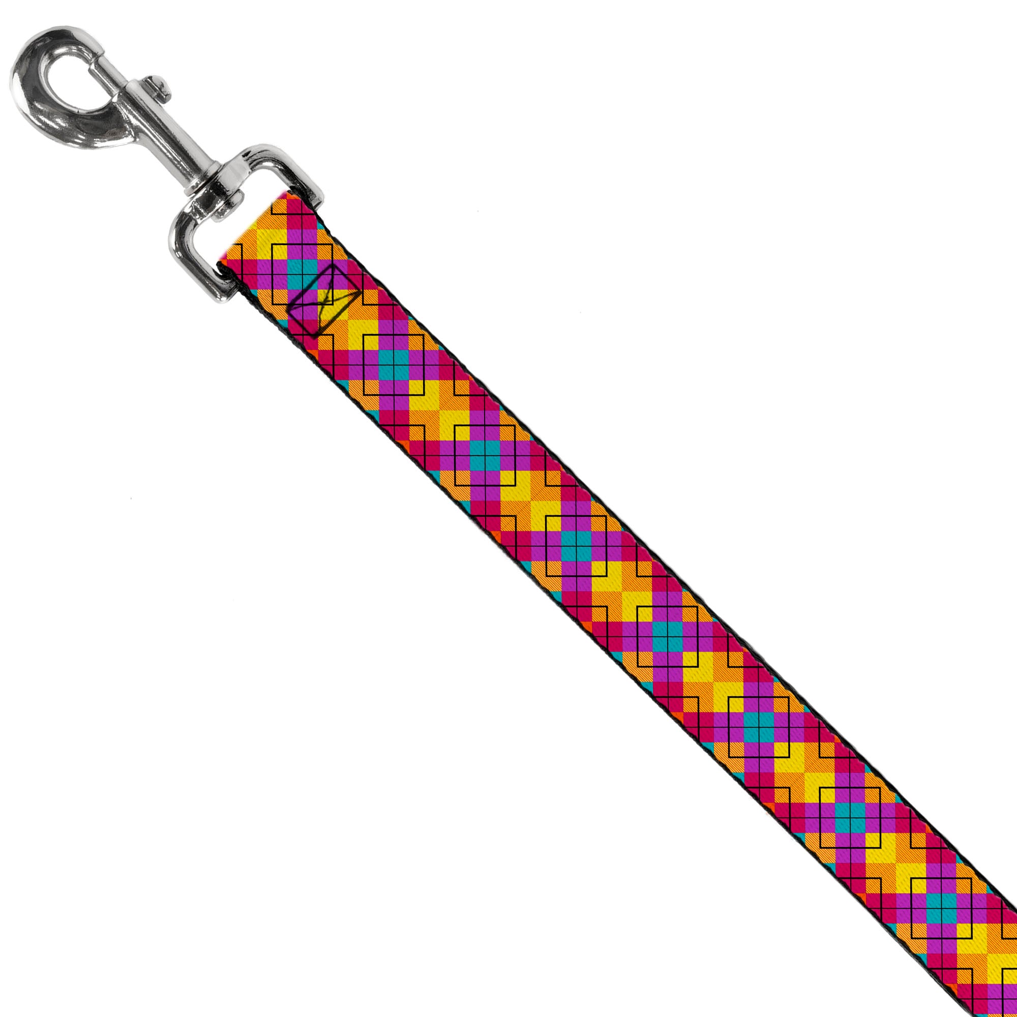 Dog Leash - Diamond Plaid Orange/Yellow/Blue/Purple/Fuchsia Dog Leashes Buckle-Down