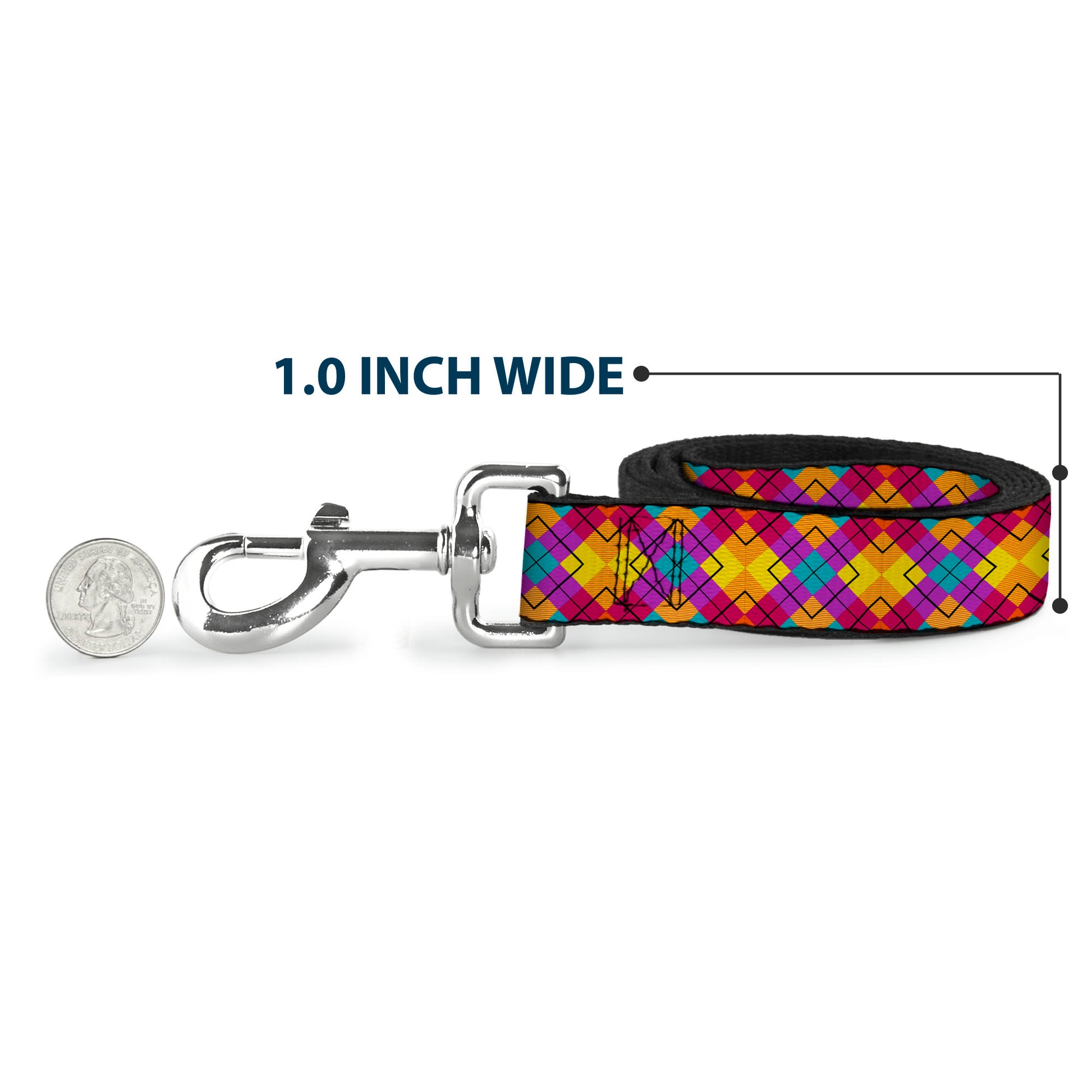 Dog Leash - Diamond Plaid Orange/Yellow/Blue/Purple/Fuchsia Dog Leashes Buckle-Down