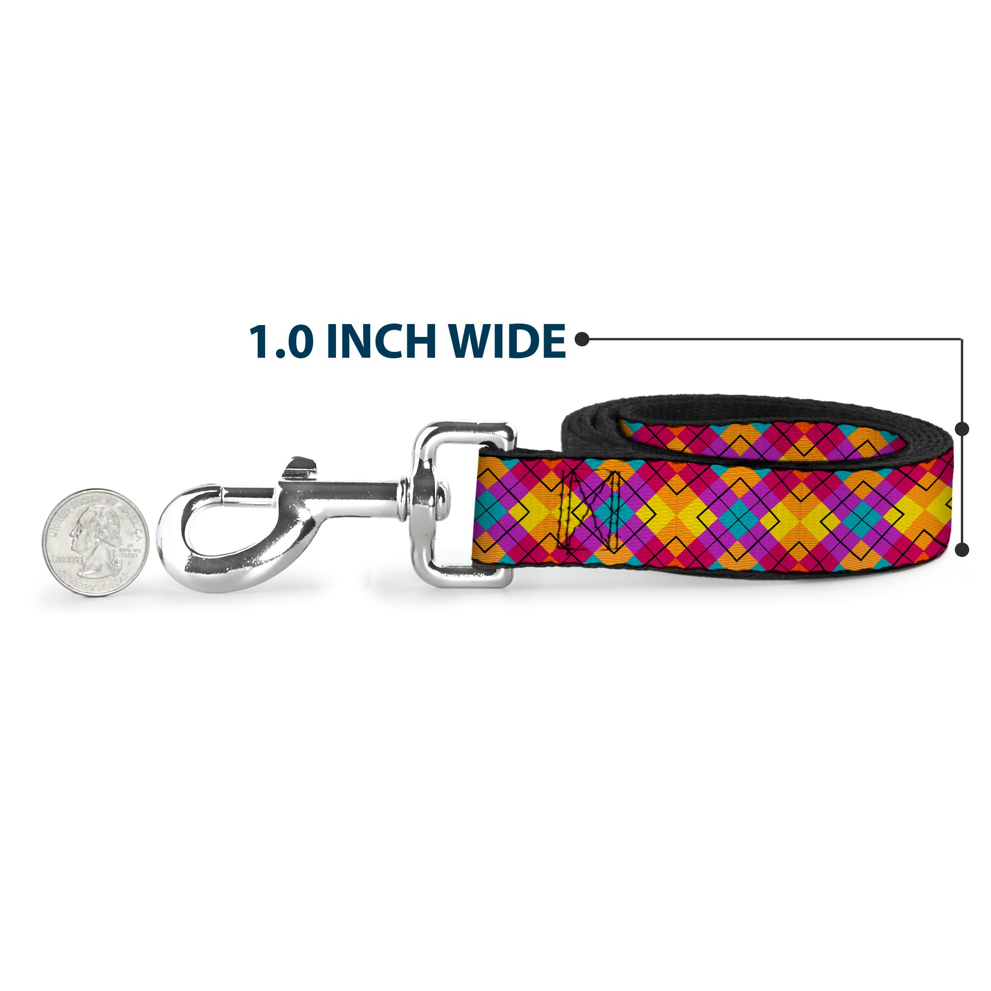 Dog Leash - Diamond Plaid Orange/Yellow/Blue/Purple/Fuchsia Dog Leashes Buckle-Down