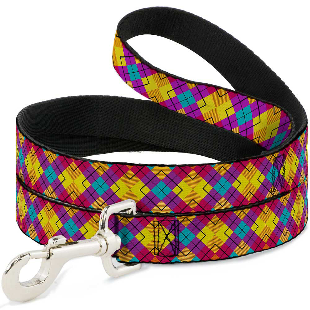 Dog Leash - Diamond Plaid Orange/Yellow/Blue/Purple/Fuchsia Dog Leashes Buckle-Down