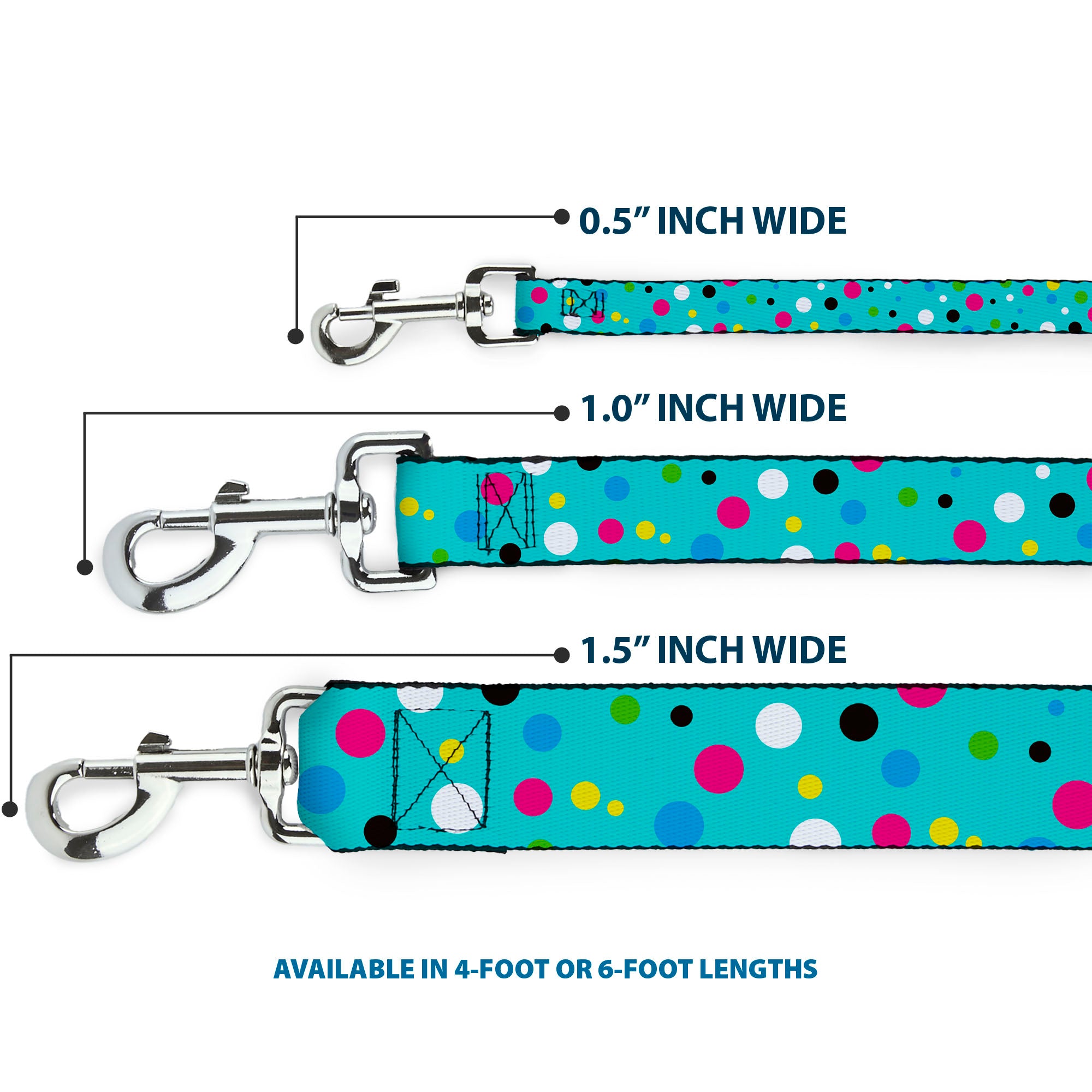 Dog Leash - Dots Seafoam Green/Multi Pastel Dog Leashes Buckle-Down