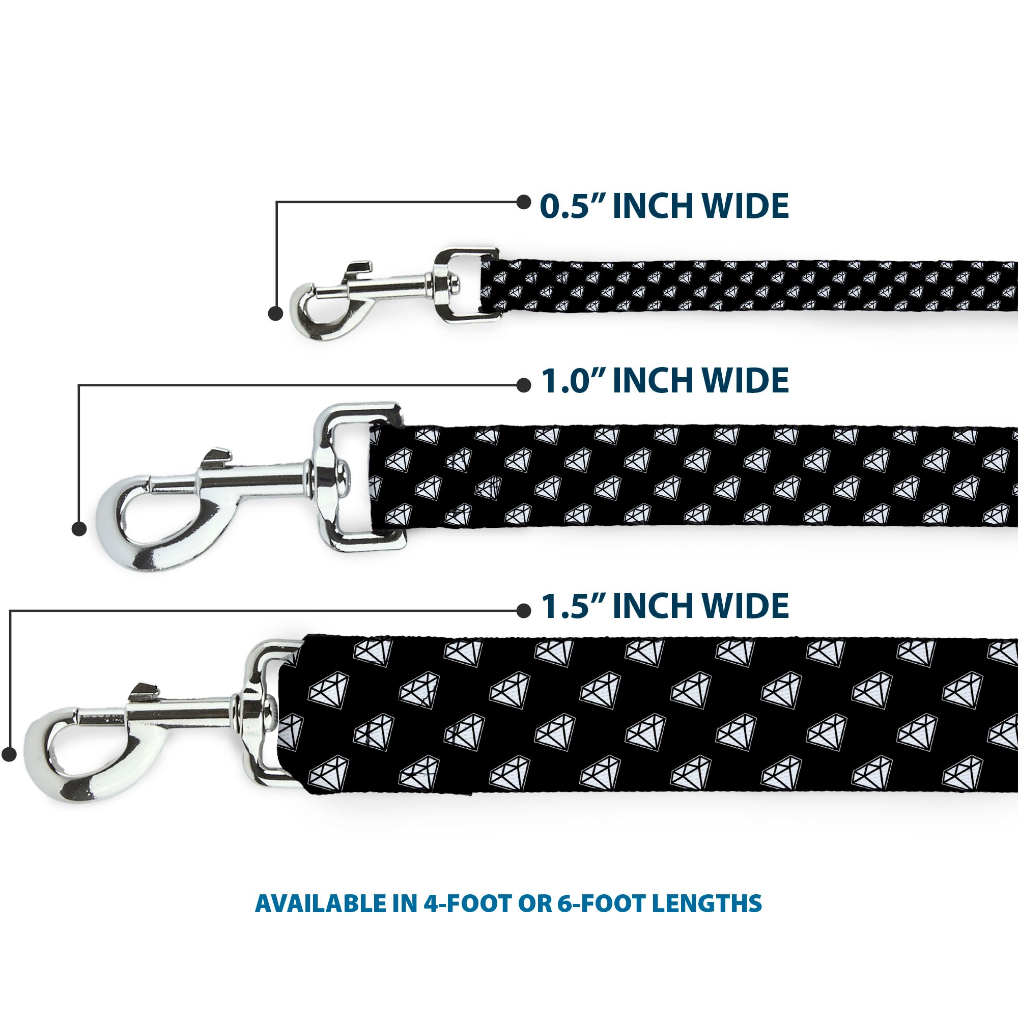 Dog Leash - Diamonds Diagonal Black/White Dog Leashes Buckle-Down