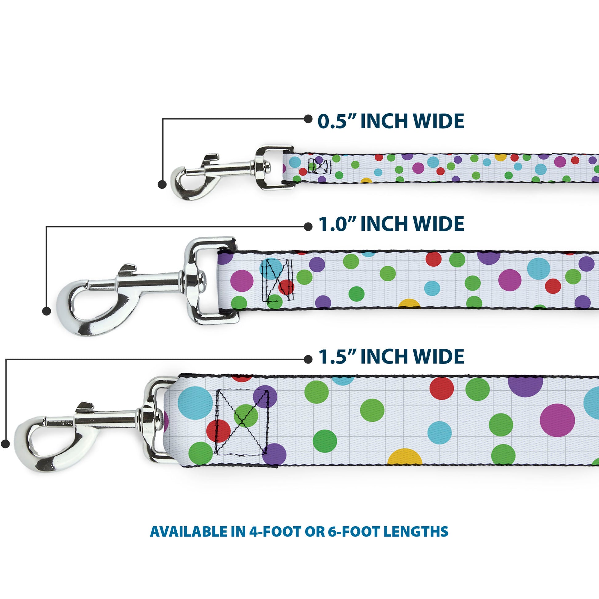 Dog Leash - Dots/Grid White/Gray/Multi Color Dog Leashes Buckle-Down