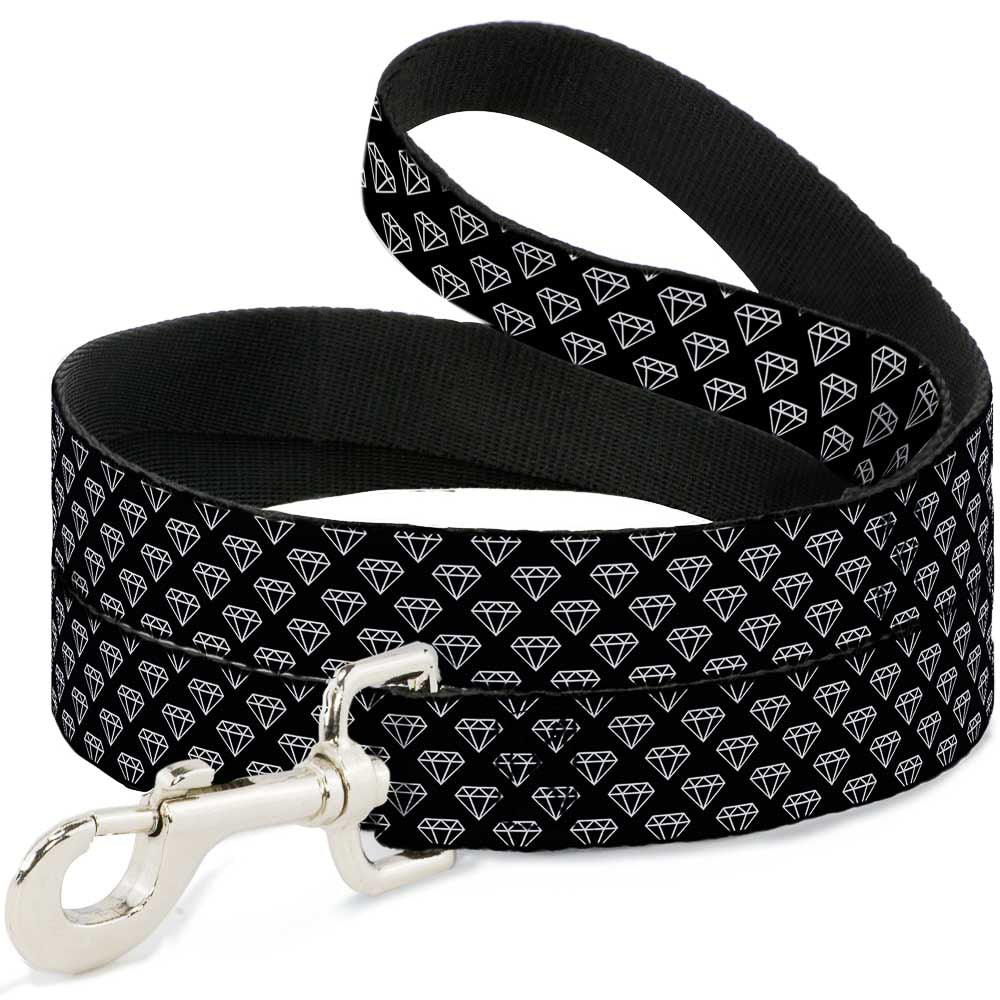 Dog Leash - Diamonds Diagonal2 Lines Black/White Dog Leashes Buckle-Down