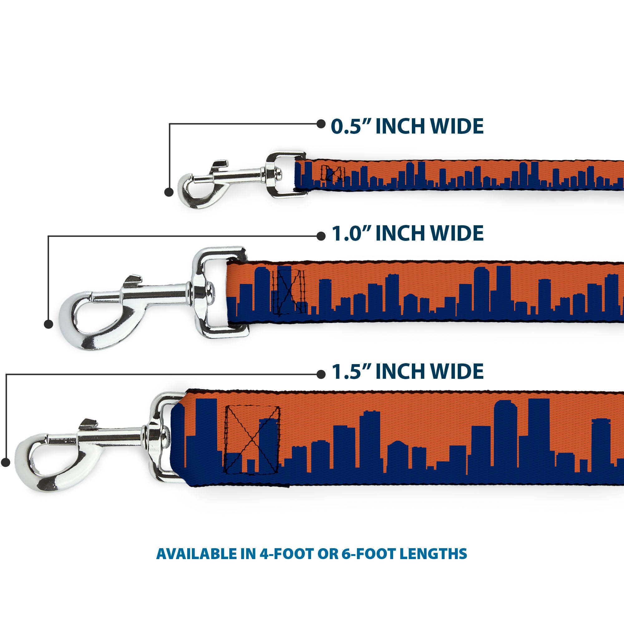 Dog Leash - Denver Solid Skyline Orange/Navy Dog Leashes Buckle-Down