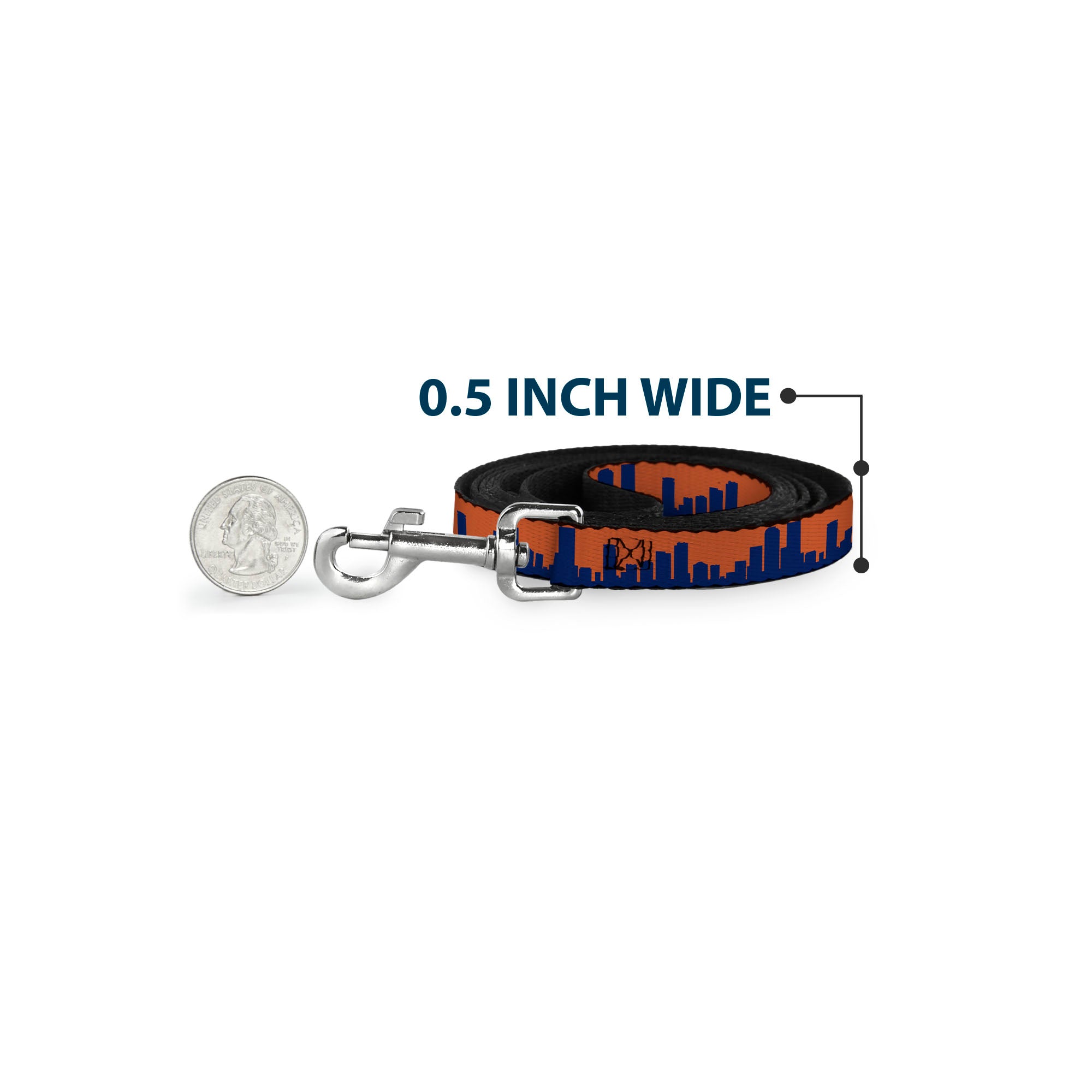 Dog Leash - Denver Solid Skyline Orange/Navy Dog Leashes Buckle-Down