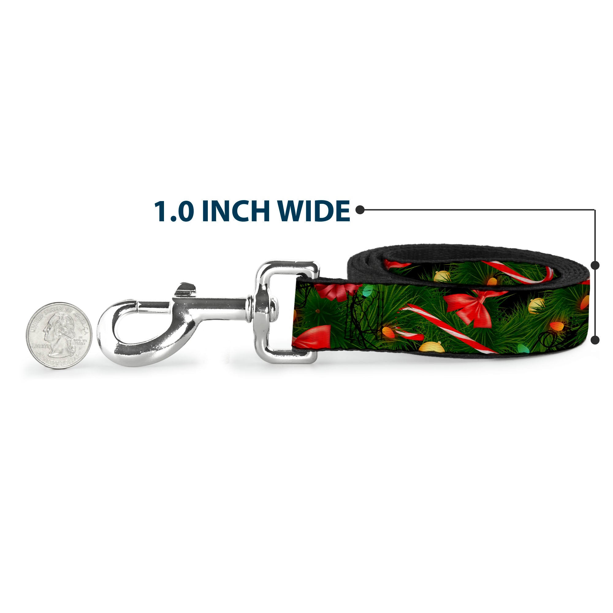 Dog Leash - Decorated Tree2 w Bows Lights Candy Canes Dog Leashes Buckle-Down