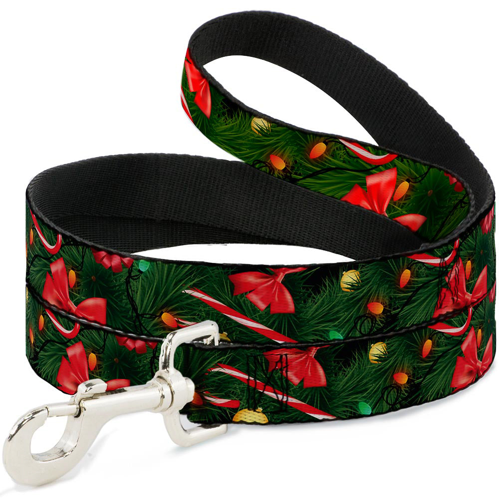 Dog Leash - Decorated Tree2 w Bows Lights Candy Canes Dog Leashes Buckle-Down