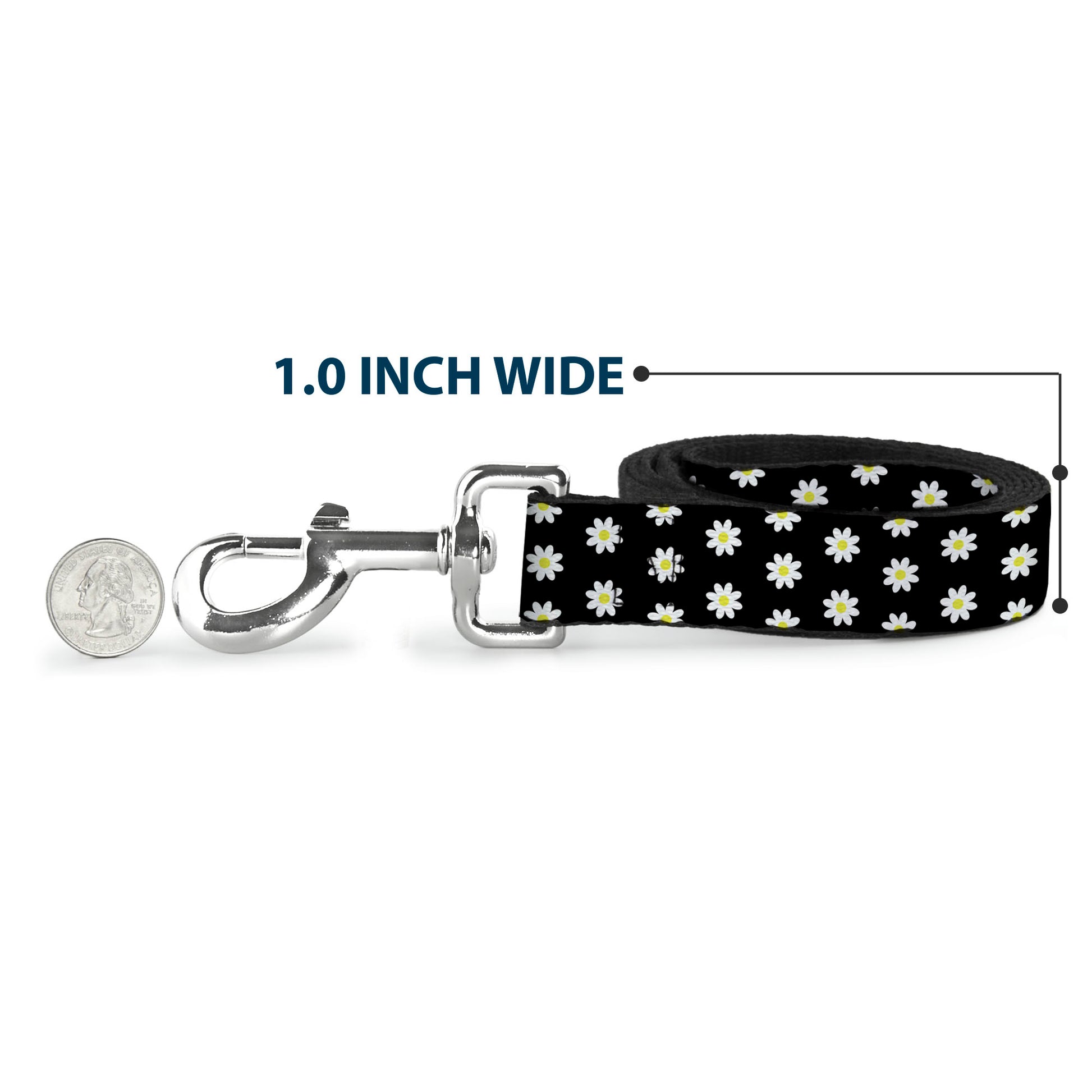 Dog Leash - Daisies Scattered Black/White/Yellow Dog Leashes Buckle-Down