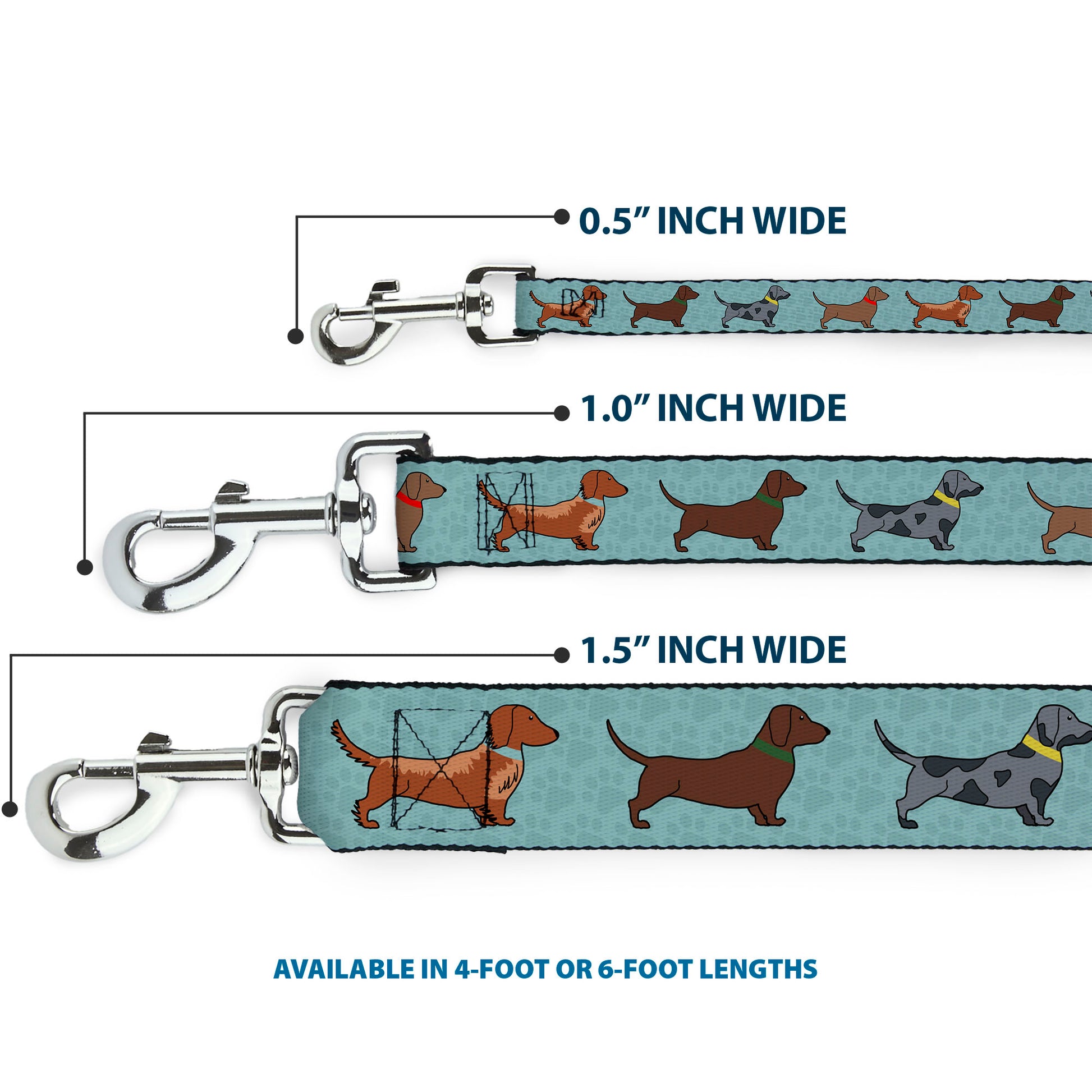 Dog Leash - Dachshund 4-Dogs/Paws Aquas Dog Leashes Buckle-Down