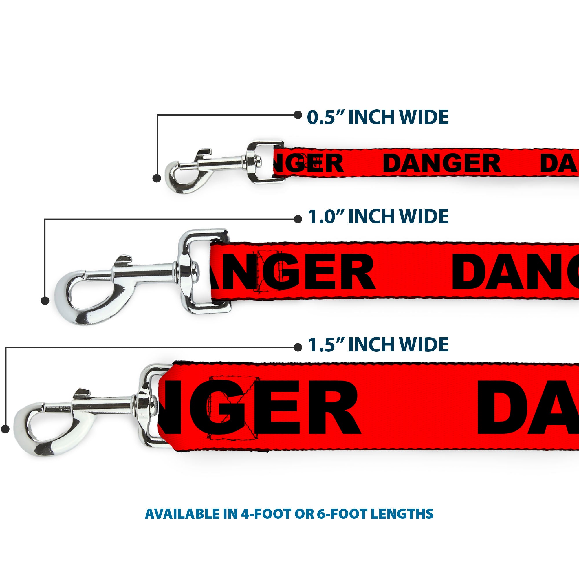 Dog Leash - DANGER Text Red/Black Dog Leashes Buckle-Down
