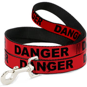 Dog Leash - DANGER Text Red/Black Dog Leashes Buckle-Down