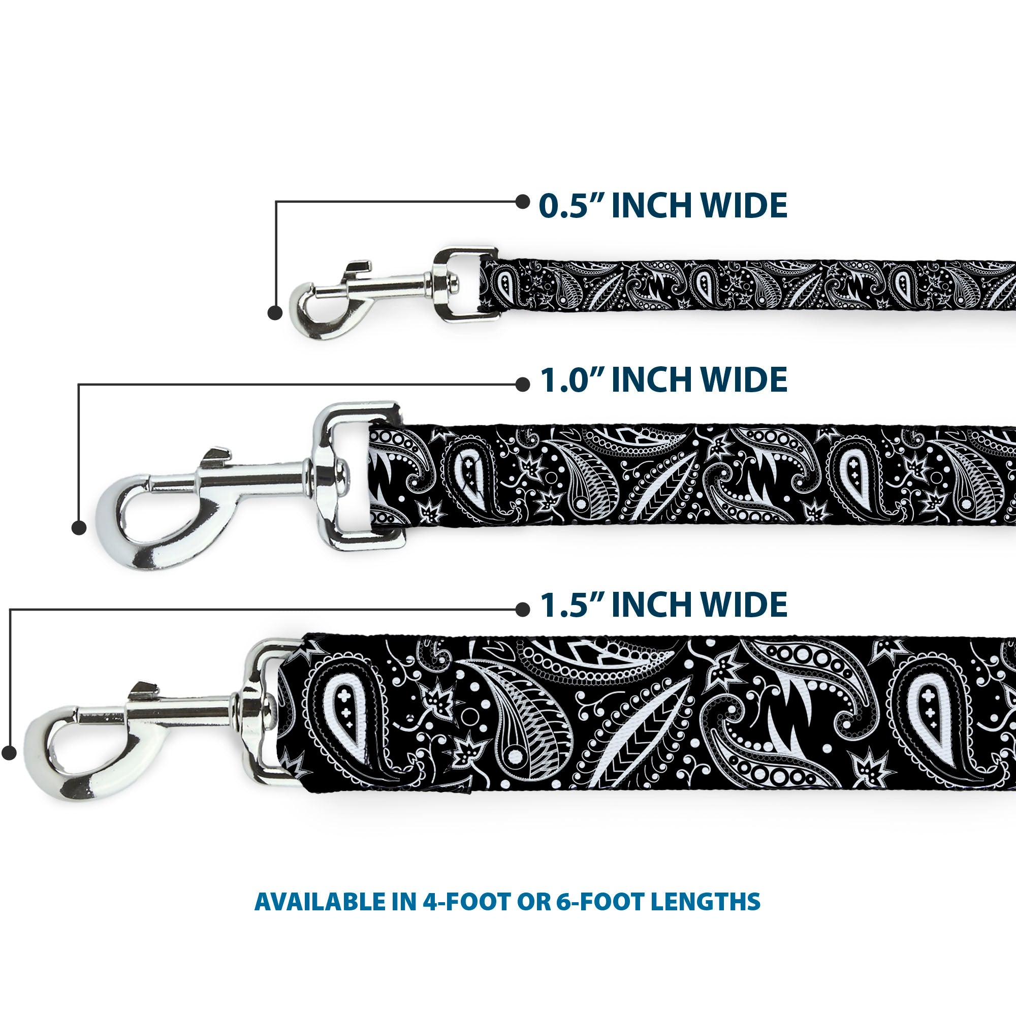 Dog Leash - Floral Paisley3 Black/White Dog Leashes Buckle-Down