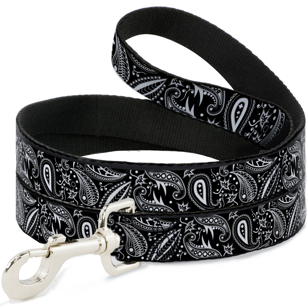 Dog Leash - Floral Paisley3 Black/White Dog Leashes Buckle-Down