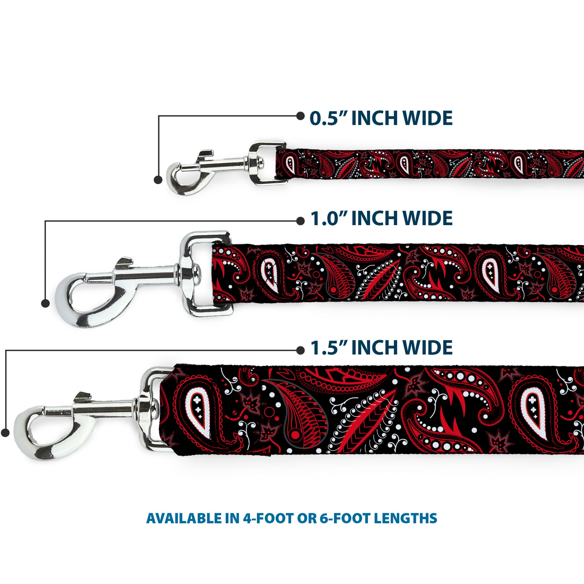 Dog Leash - Floral Paisley3 Black/Red/Gray/White Dog Leashes Buckle-Down