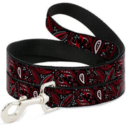 Dog Leash - Floral Paisley3 Black/Red/Gray/White Dog Leashes Buckle-Down