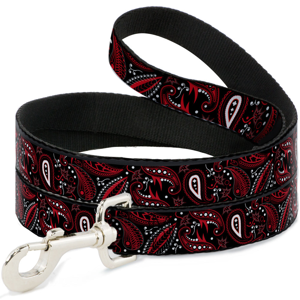 Dog Leash - Floral Paisley3 Black/Red/Gray/White Dog Leashes Buckle-Down
