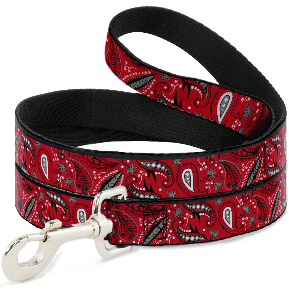 Dog Leash - Floral Paisley3 Red/Black/Gray/White Dog Leashes Buckle-Down