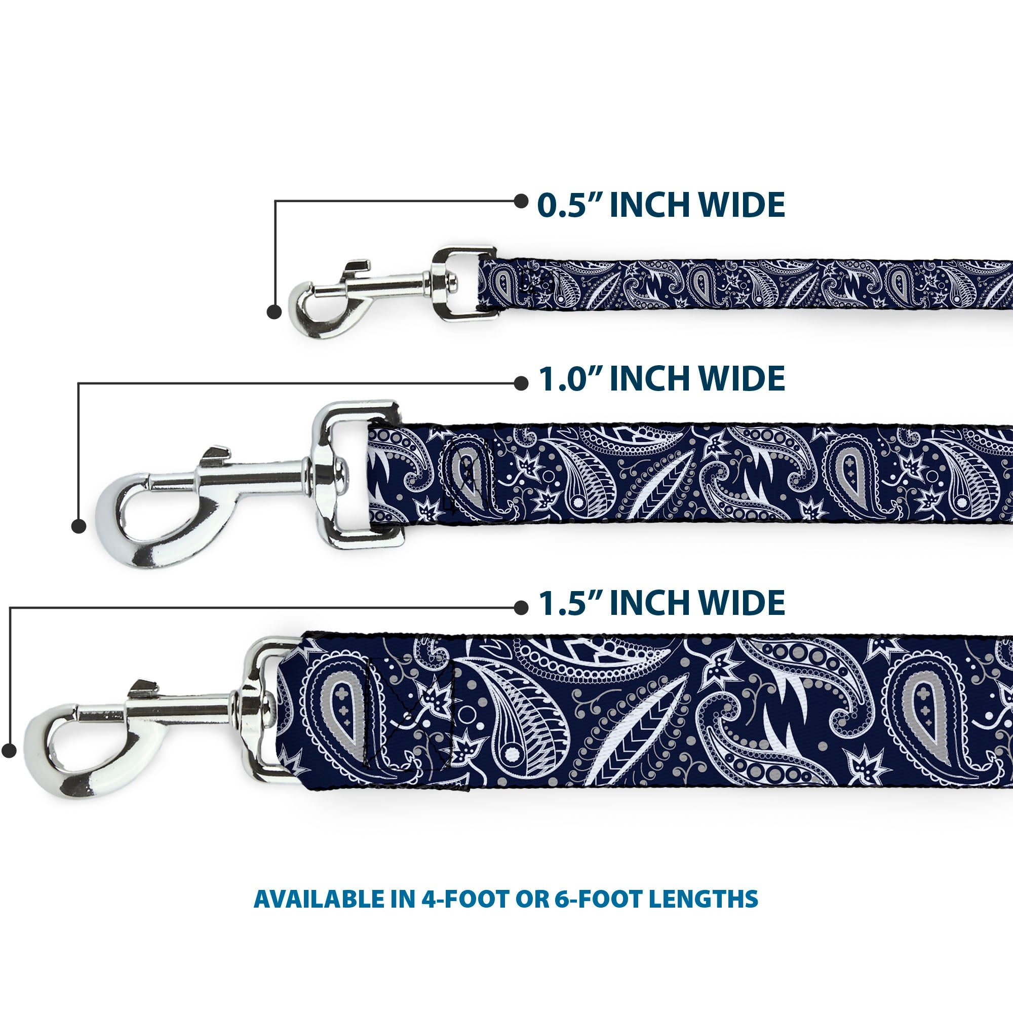 Dog Leash - Floral Paisley3 Blue/White/Gray Dog Leashes Buckle-Down