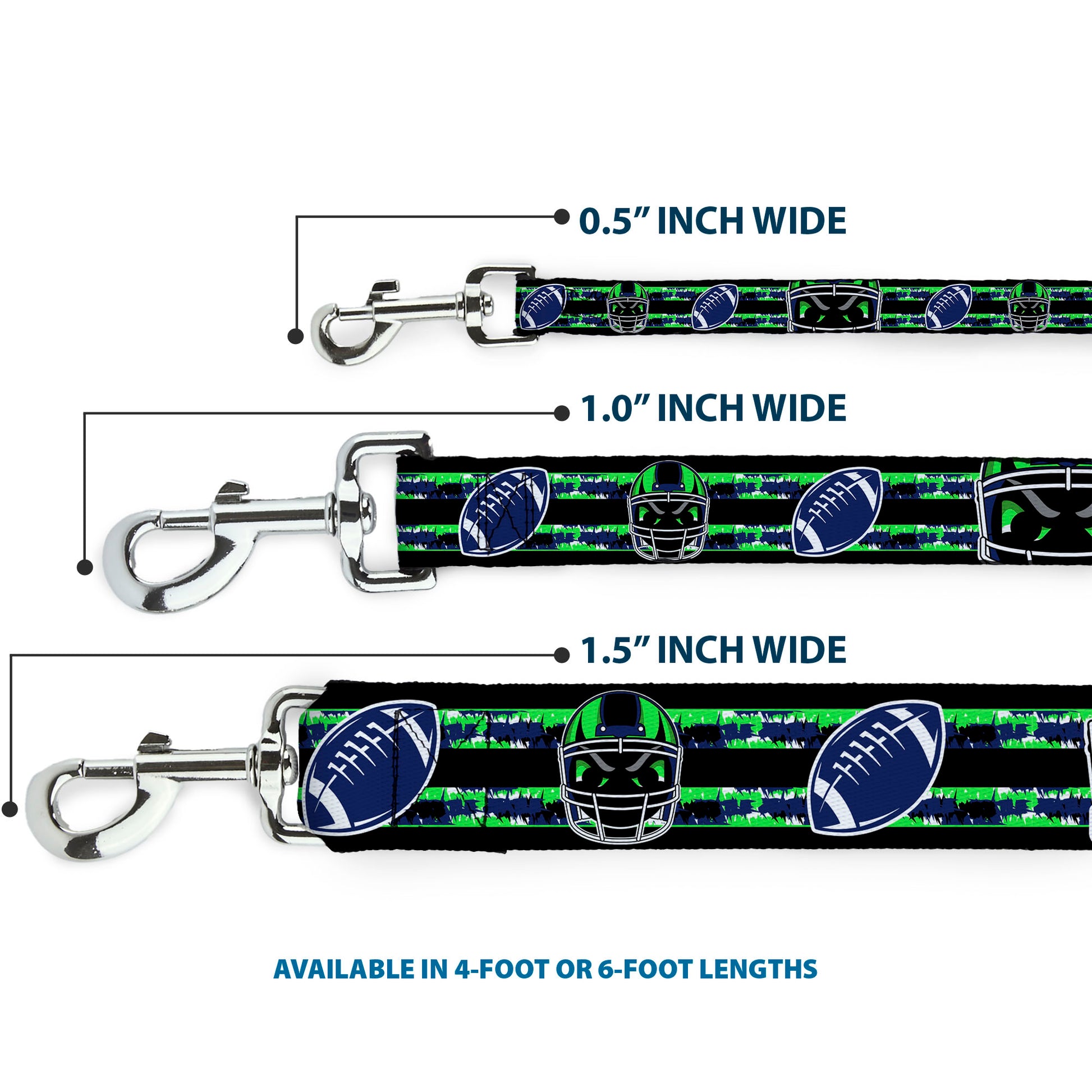 Dog Leash - Football/Helmet Stripe Black/Neon Green/Blue Dog Leashes Buckle-Down