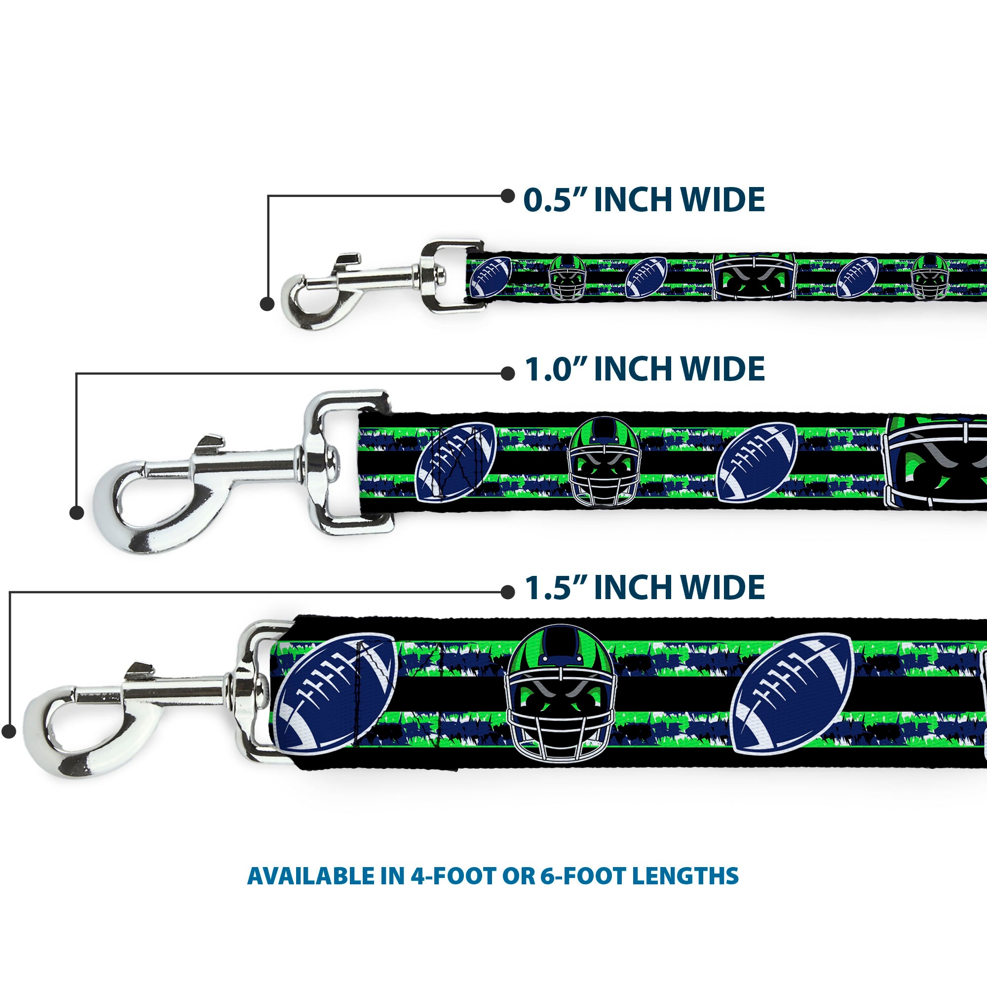 Dog Leash - Football/Helmet Stripe Black/Neon Green/Blue Dog Leashes Buckle-Down