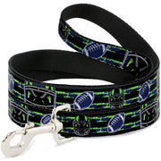 Dog Leash - Football/Helmet Stripe Black/Neon Green/Blue Dog Leashes Buckle-Down