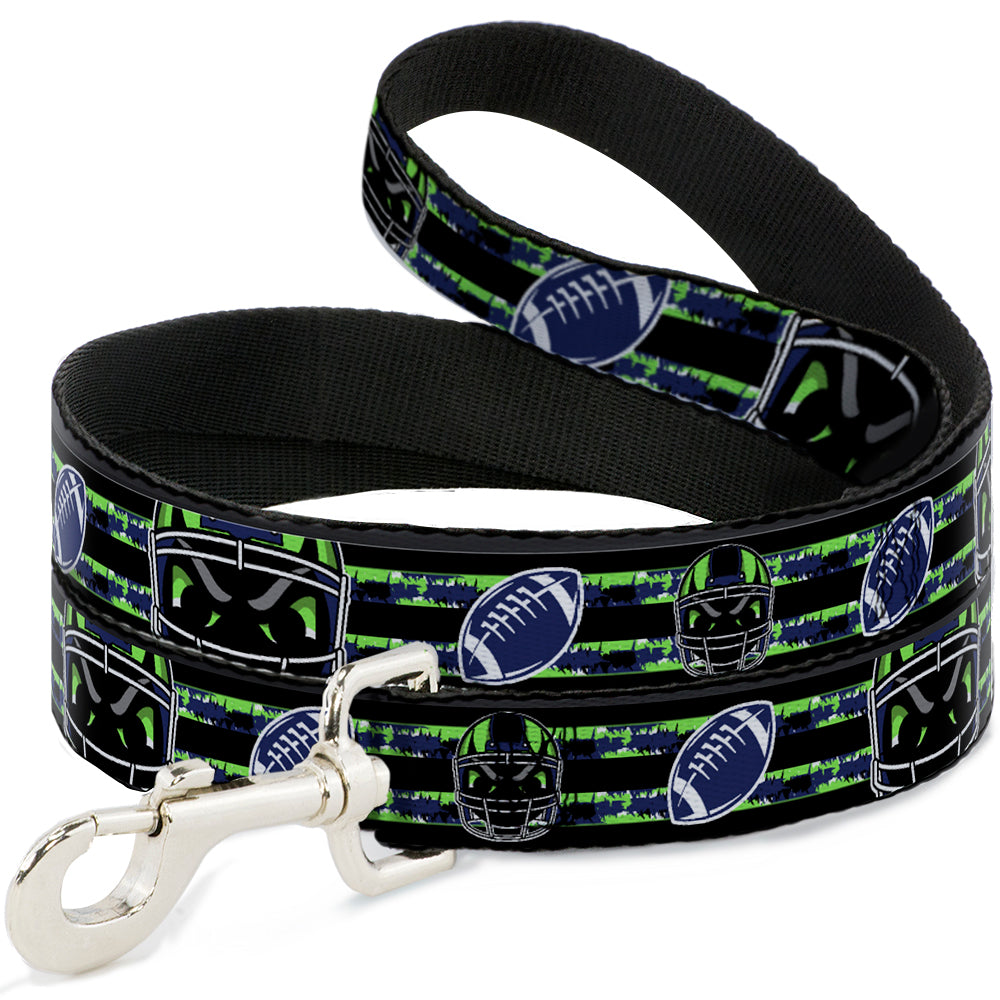 Dog Leash - Football/Helmet Stripe Black/Neon Green/Blue Dog Leashes Buckle-Down